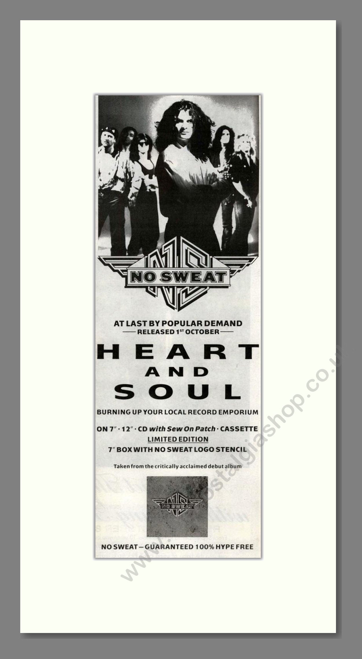 No Sweat - Heart And Soul. Vintage Advert 1990 (ref AD201737)