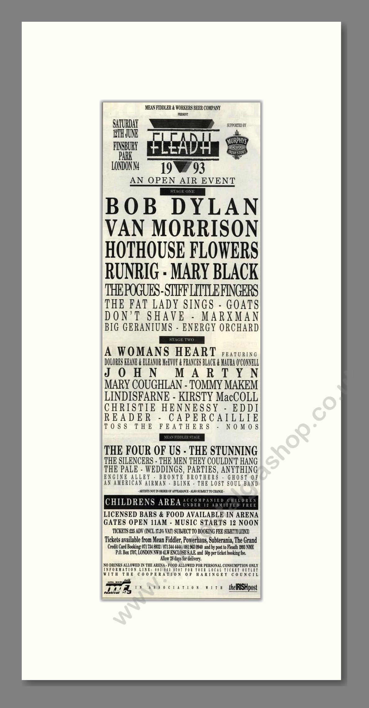 Fleadh Festival - Line Up. Vintage Advert 1993 (ref AD201756)