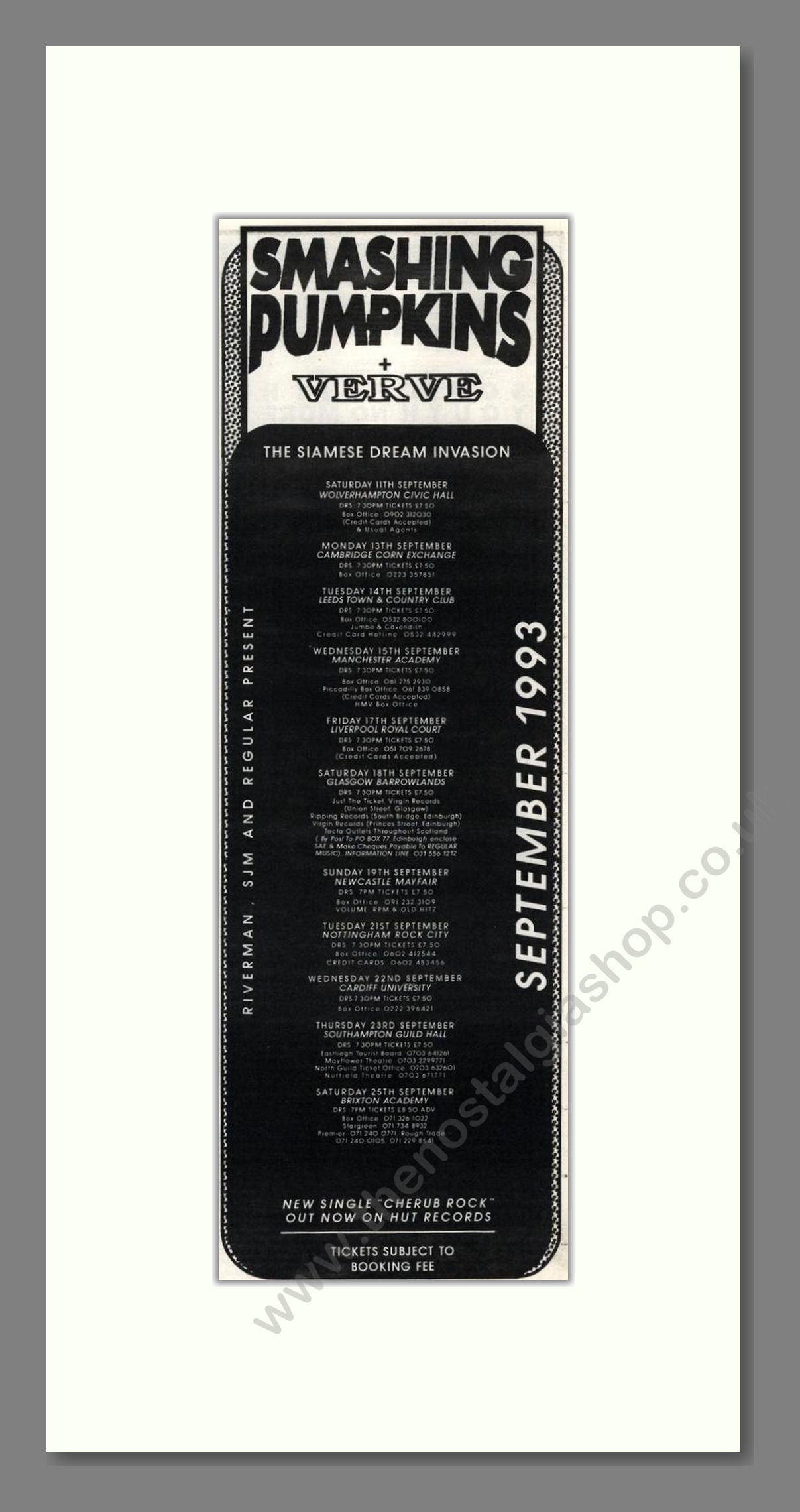 Smashing Pumpkins / Verve - Siamese Dream Invasion UK Tour. Vintage Advert 1993 (ref AD201758)