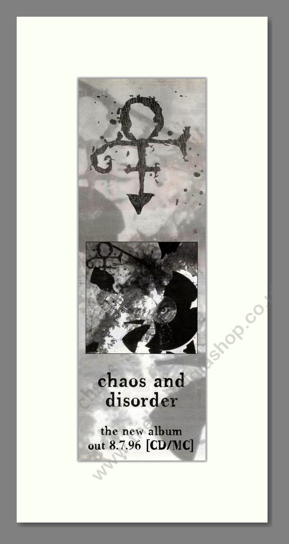 Prince - Chaos And Disorder. Vintage Advert 1996 (ref AD201772)