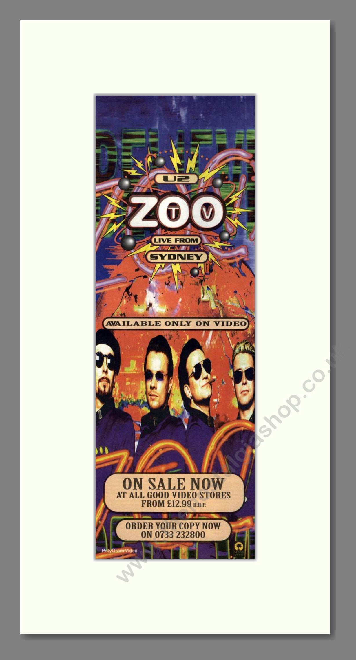 U2 - Zoo Live In Sydney. Vintage Advert 1994 (ref AD201779)