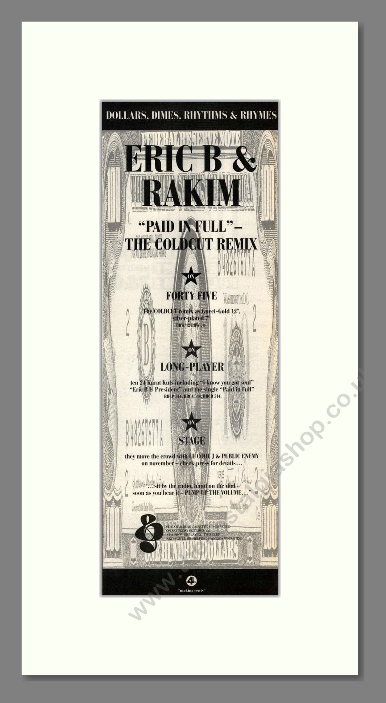 Erik B And Rakim - Paid In Full. Vintage Advert 1987 (ref AD201855)