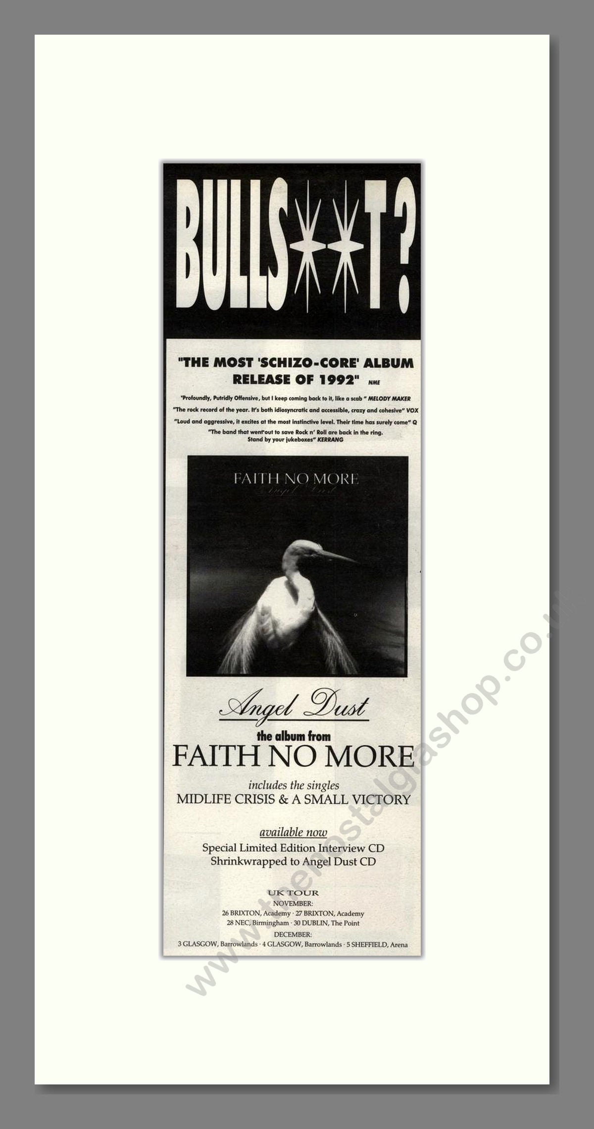 Faith No More - Angel Dust. Vintage Advert 1992 (ref AD201864)