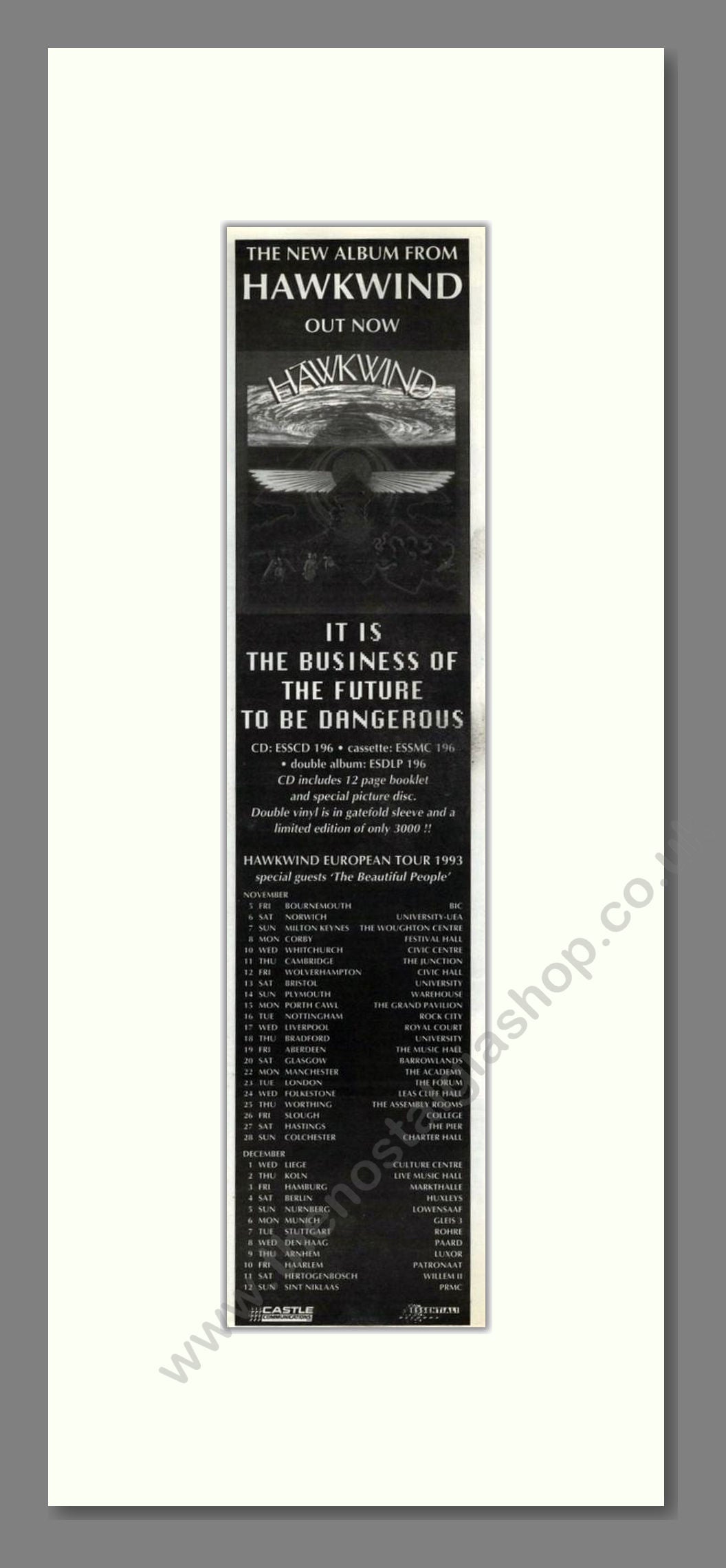 Hawkwind - It Is The Business Of The Future To Be Dangerous. Vintage Advert 1993 (ref AD201871)