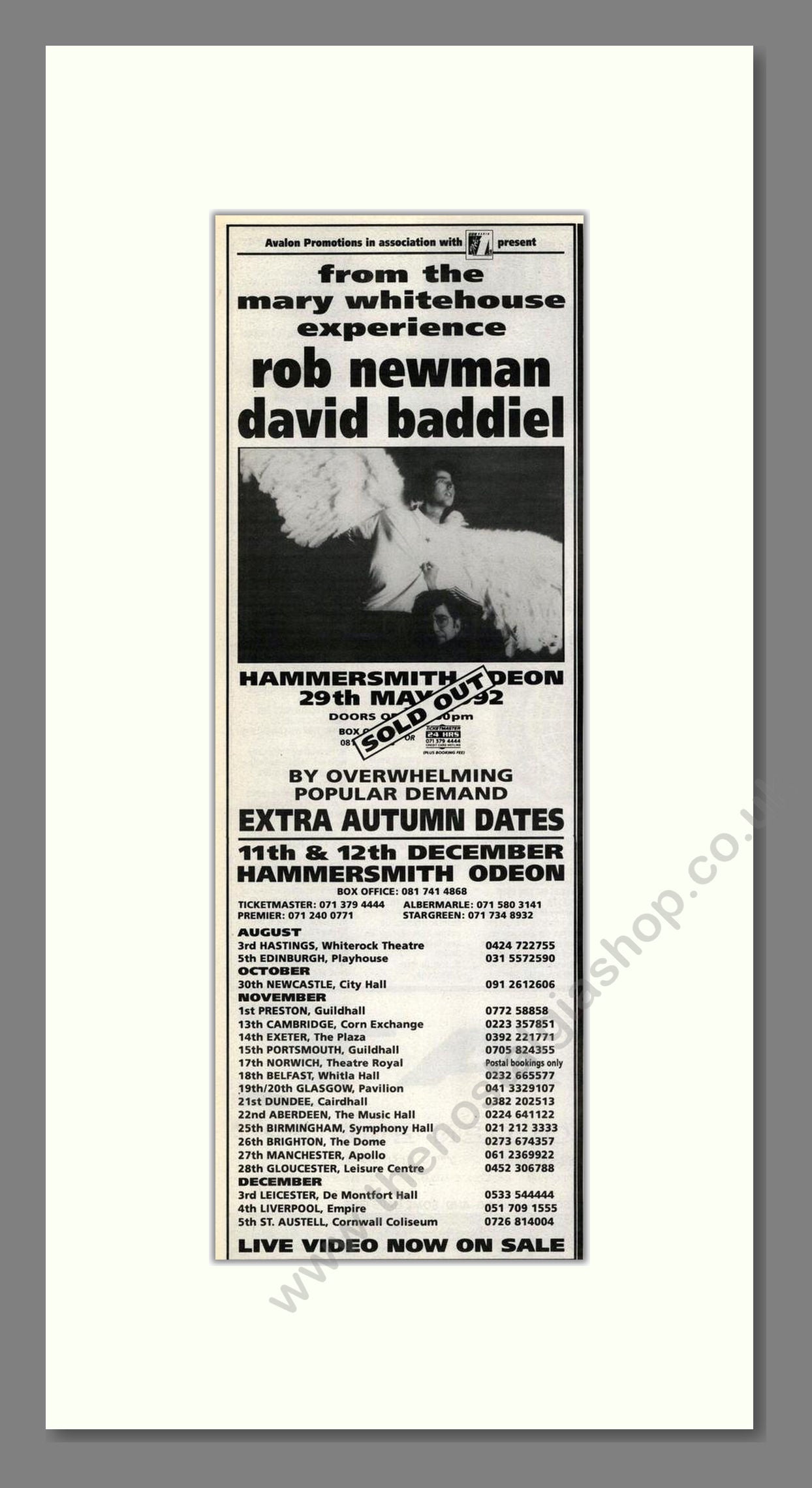 Newman And Baddiel - UK Tour. Vintage Advert 1992 (ref AD201916)