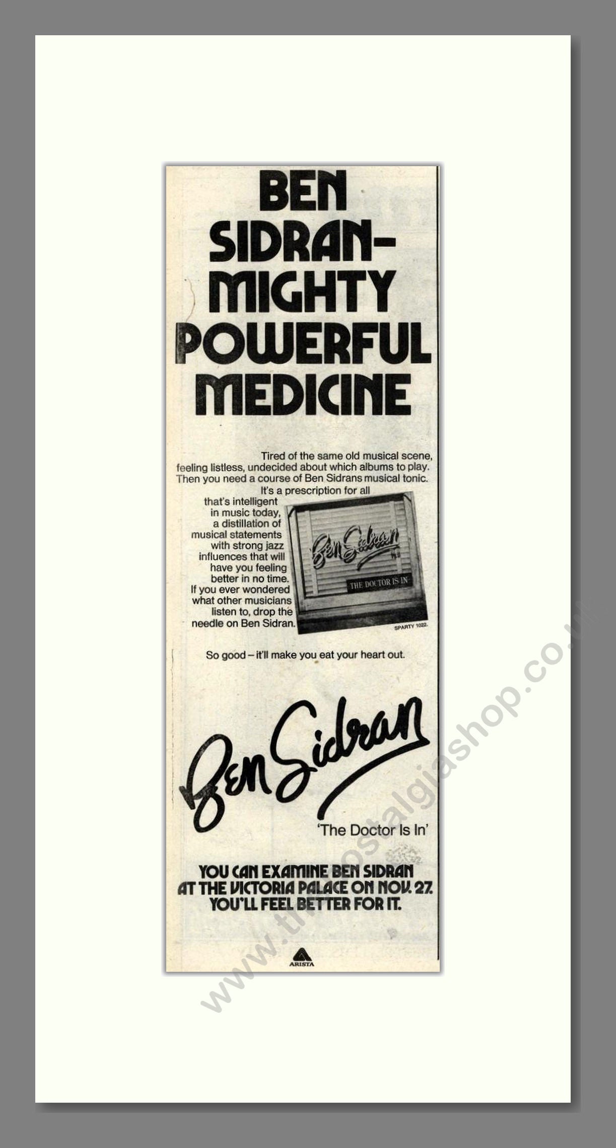 Ben Sidran - The Doctor Is In. Vintage Advert 1977 (ref AD201949)