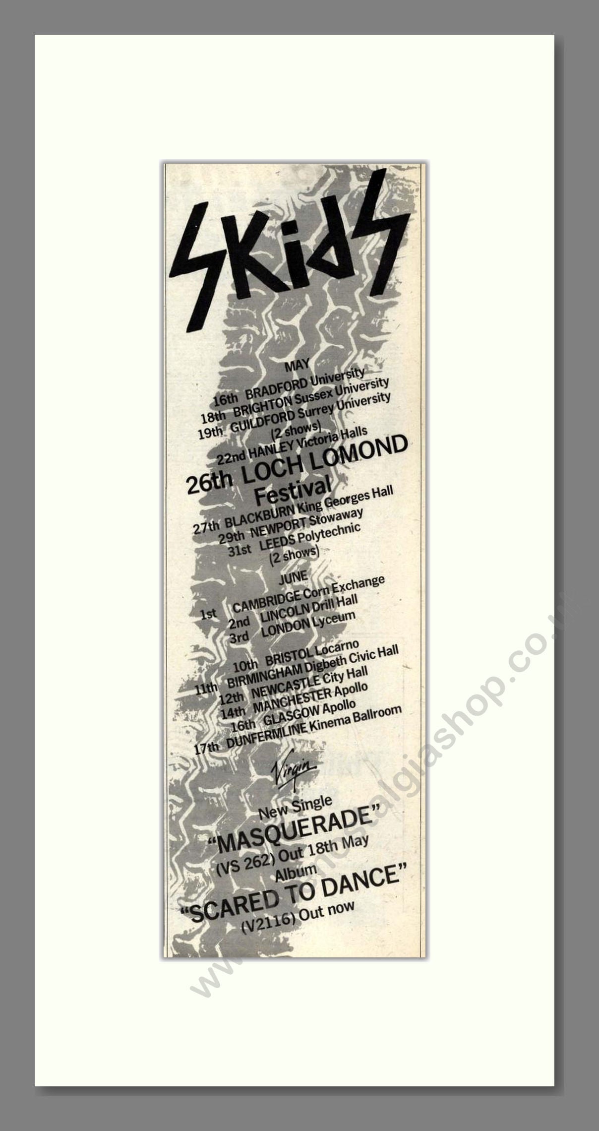 Skids - UK Tour. Vintage Advert 1979 (ref AD201992)
