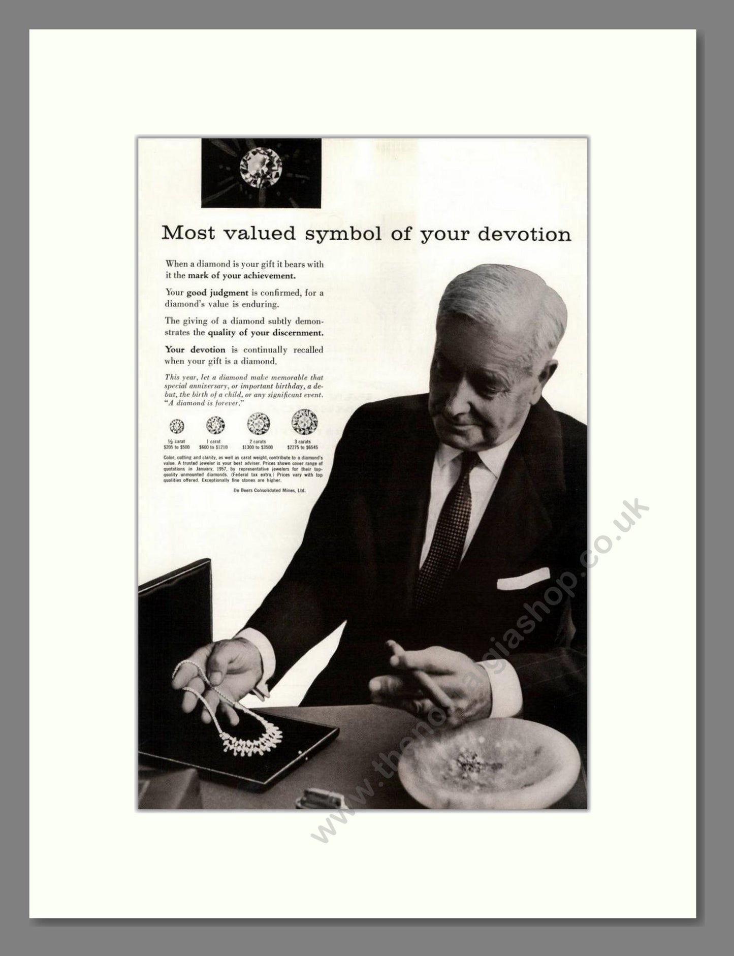 DeBeers - Diamonds. Vintage Advert 1957 (ref AD68002)