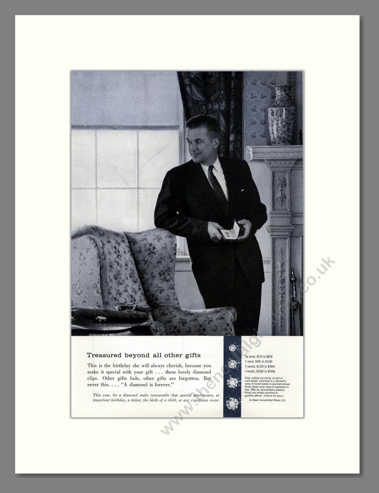 DeBeers - Diamonds. Vintage Advert 1959 (ref AD68006)