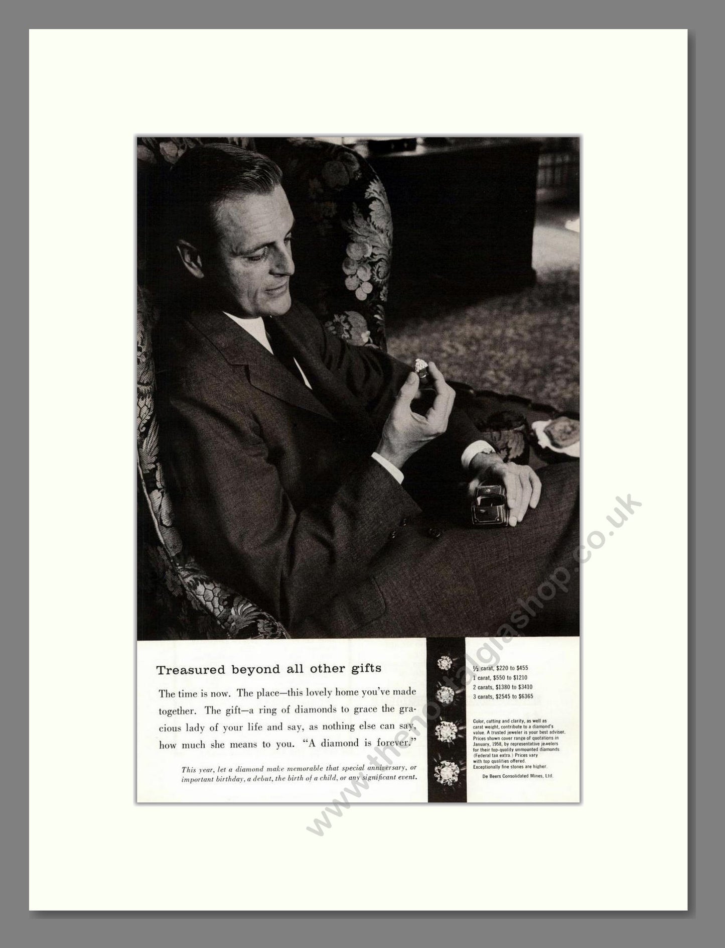 DeBeers - Diamonds. Vintage Advert 1958 (ref AD68018)