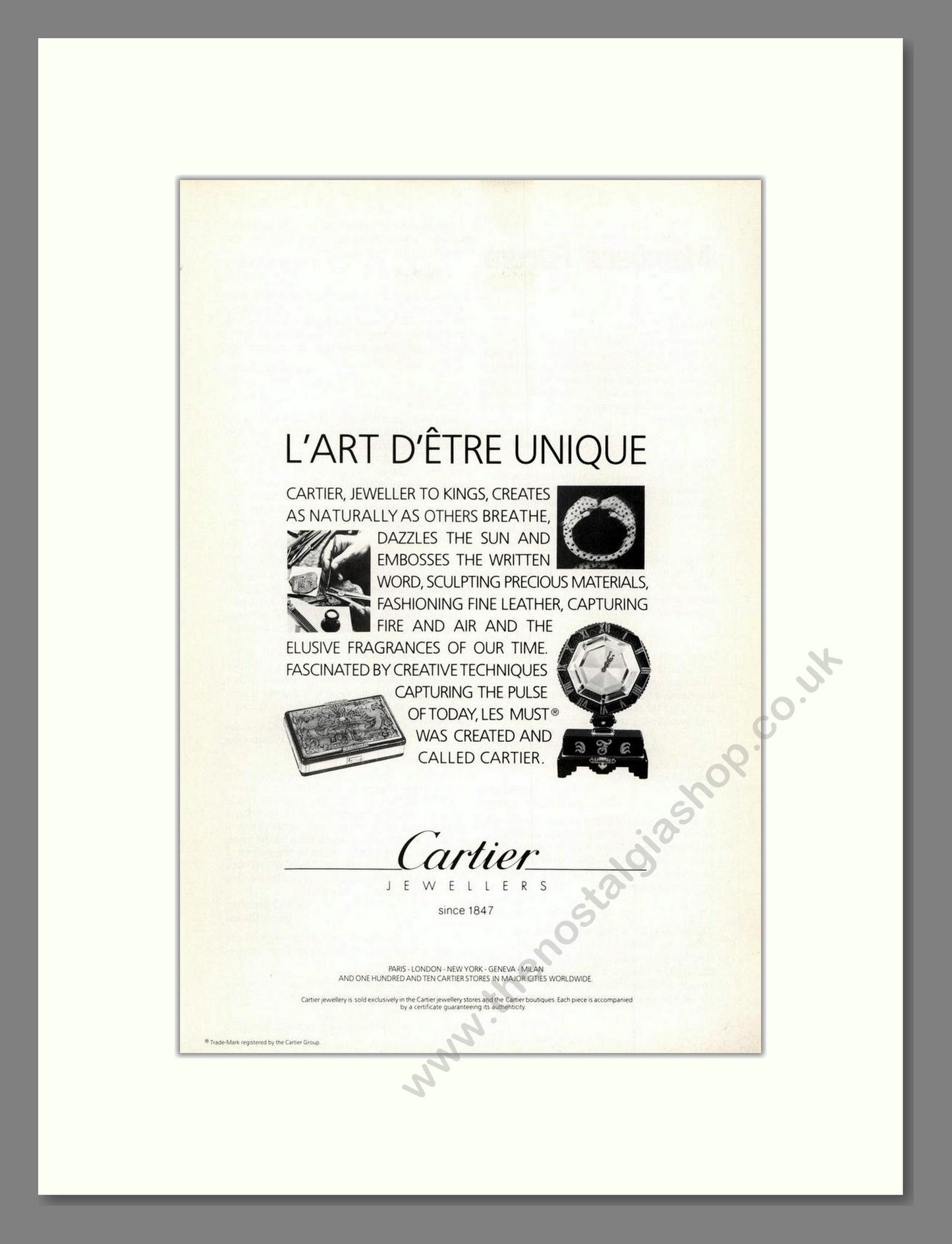Cartier - L'Arte D'Etre Unique. Vintage Advert 1986 (ref AD68027)