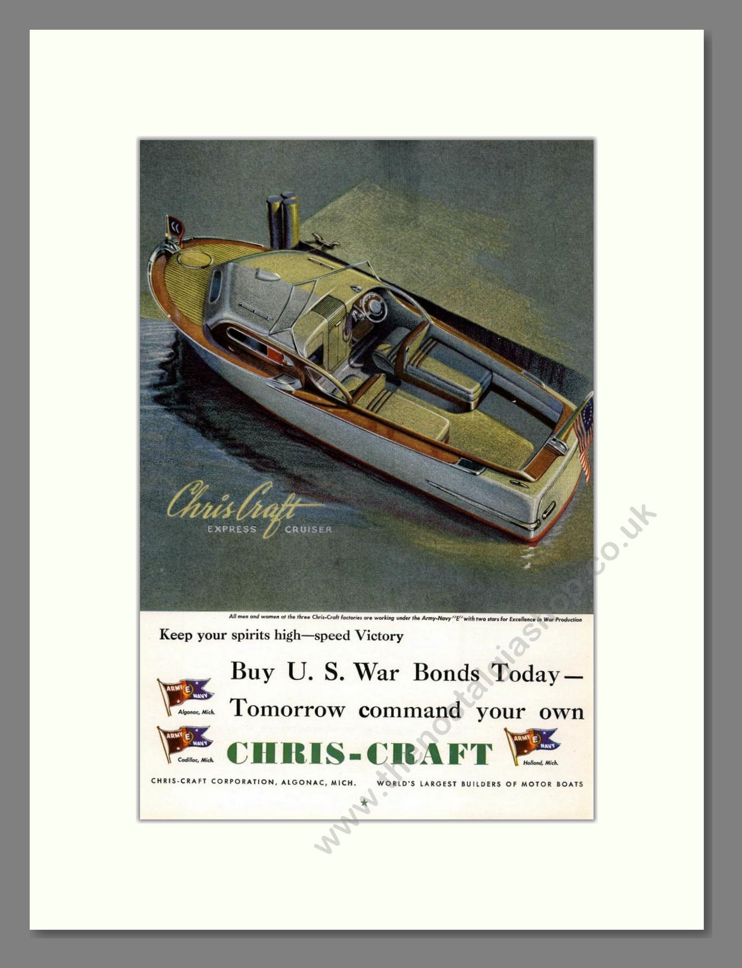 Chris-Craft - US War Bonds. Vintage Advert 1944 (ref AD68051)