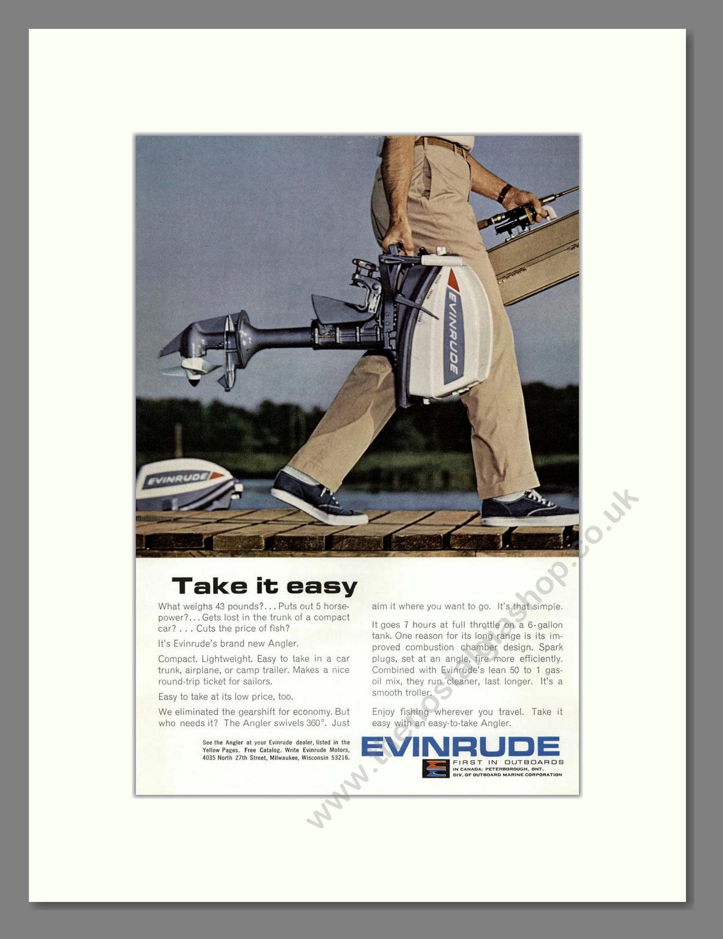 Evinrude - Angler Outboard Motor. Vintage Advert 1965 (ref AD68082)
