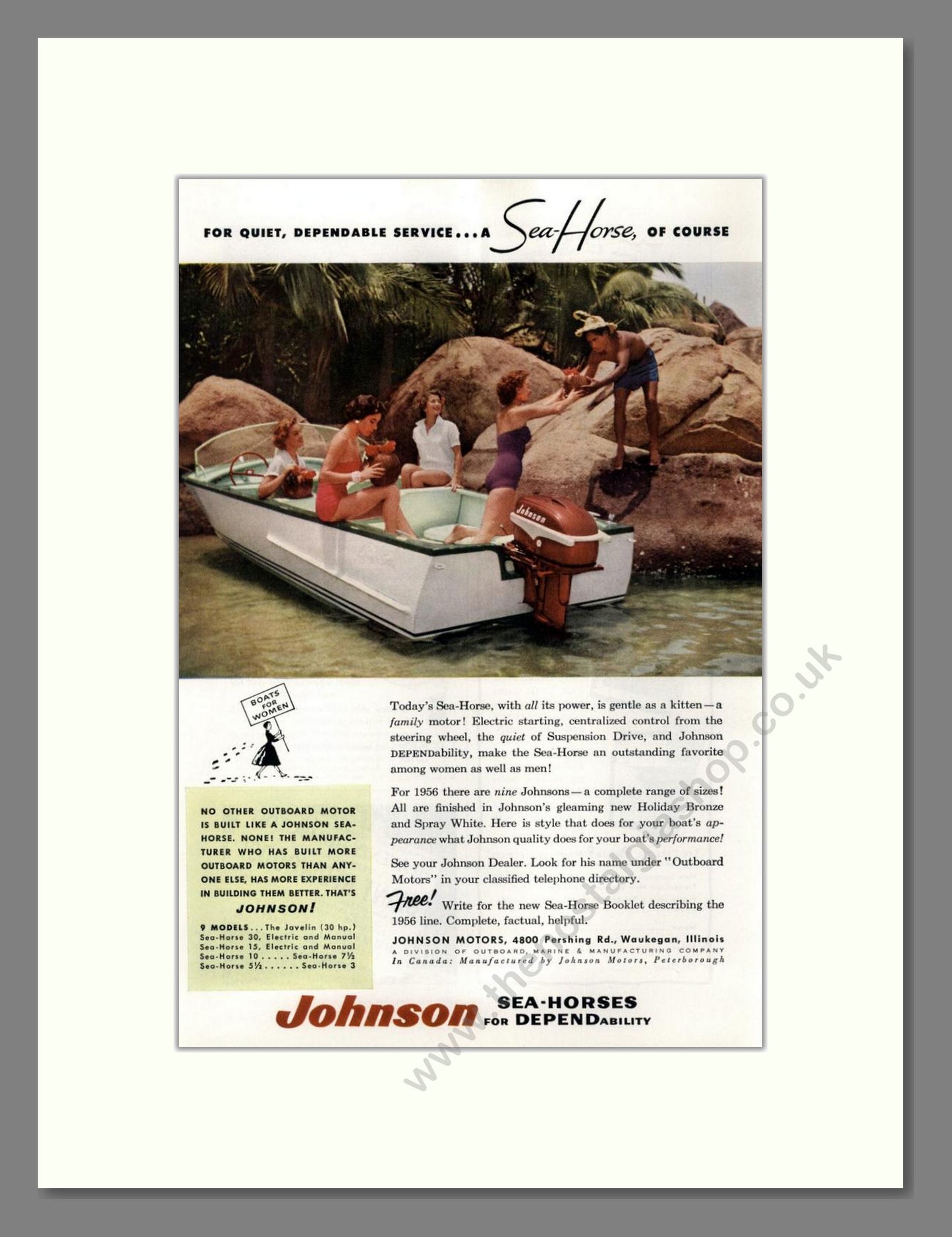 Johnson - Sea Horse Outboard Motor. Vintage Advert 1956 (ref AD68088)