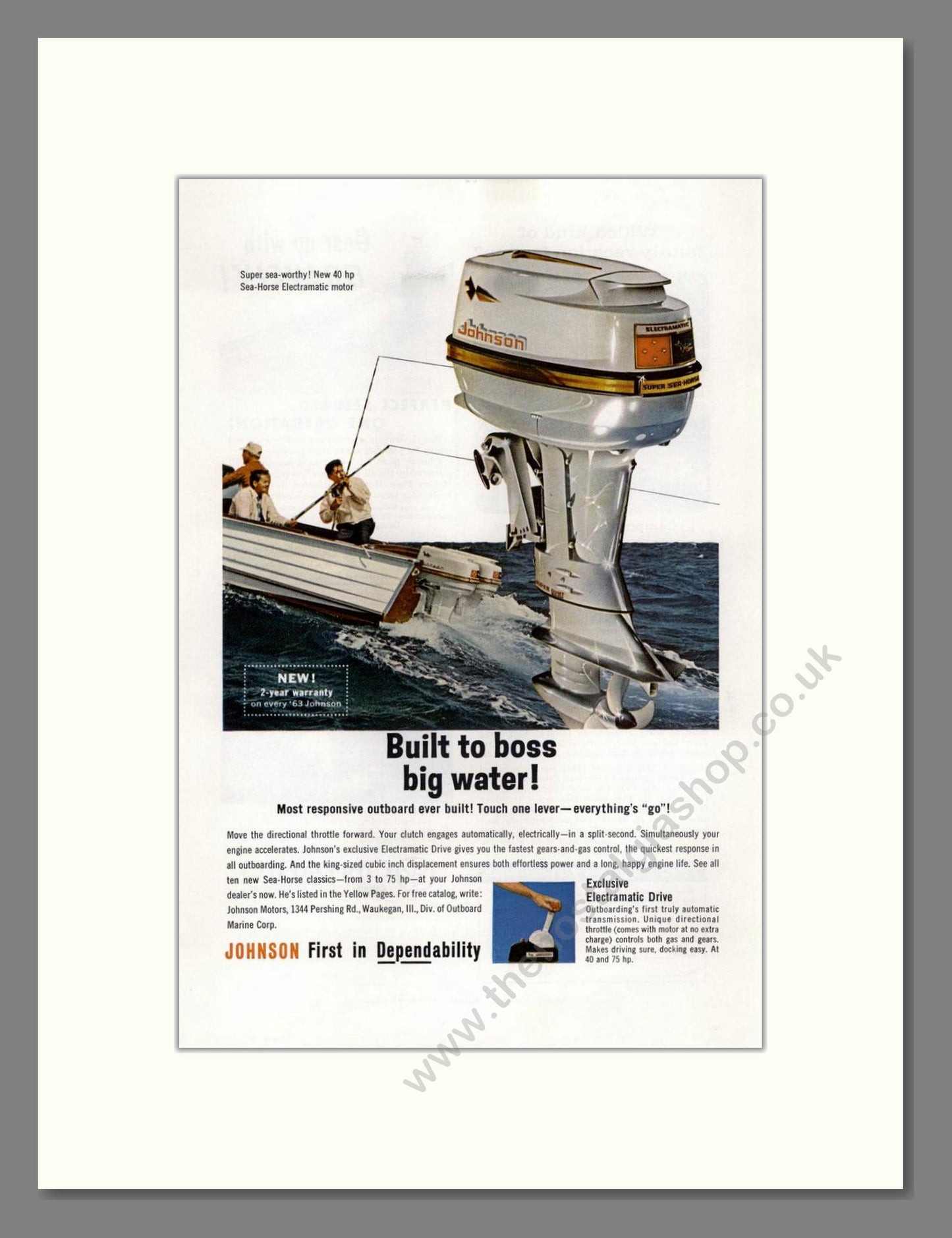 Johnson - Electramatic Outboard Motor. Vintage Advert 1963 (ref AD68096)