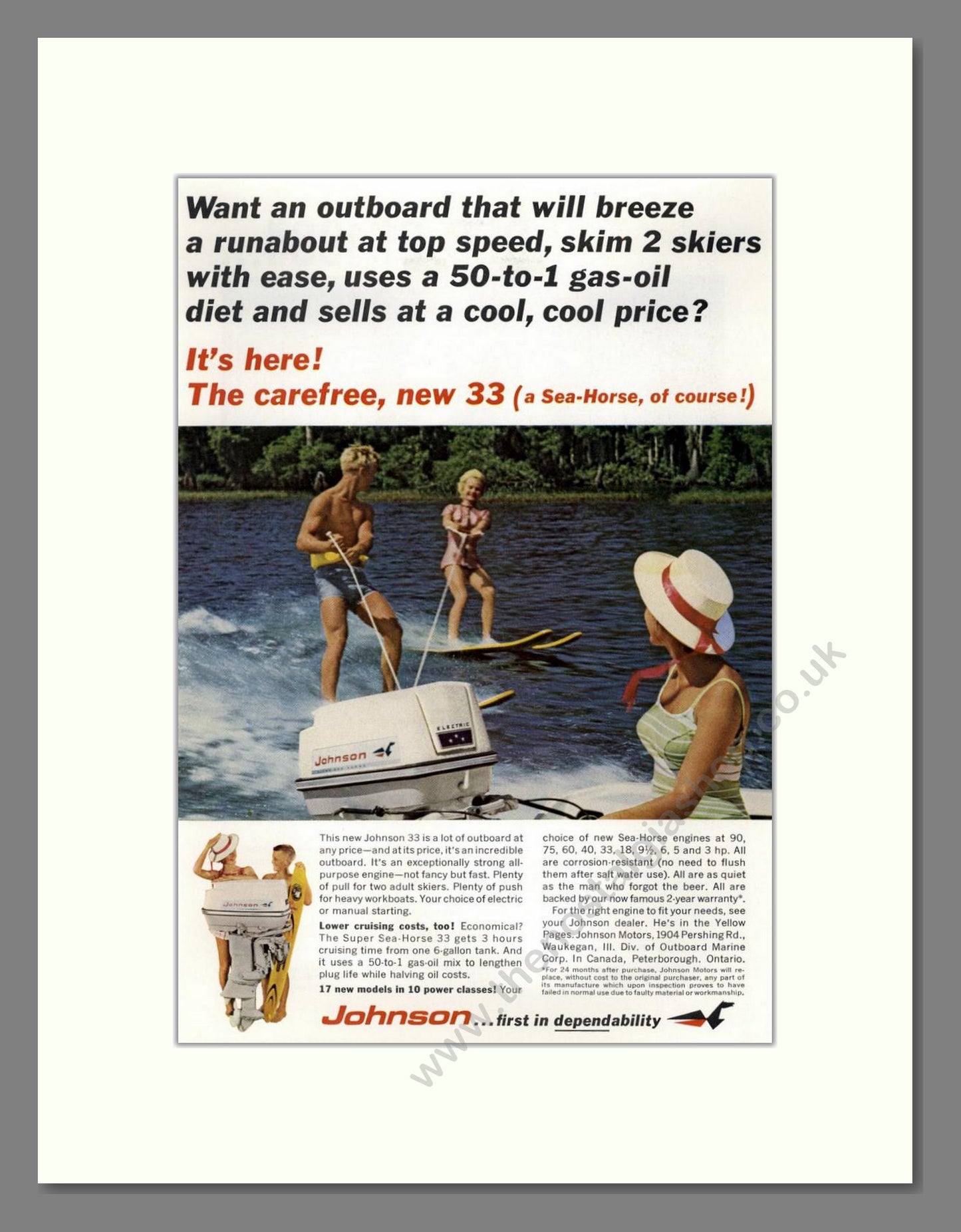 Johnson - 33 Sea Horse Outboard Motor. Vintage Advert 1965 (ref AD68121)