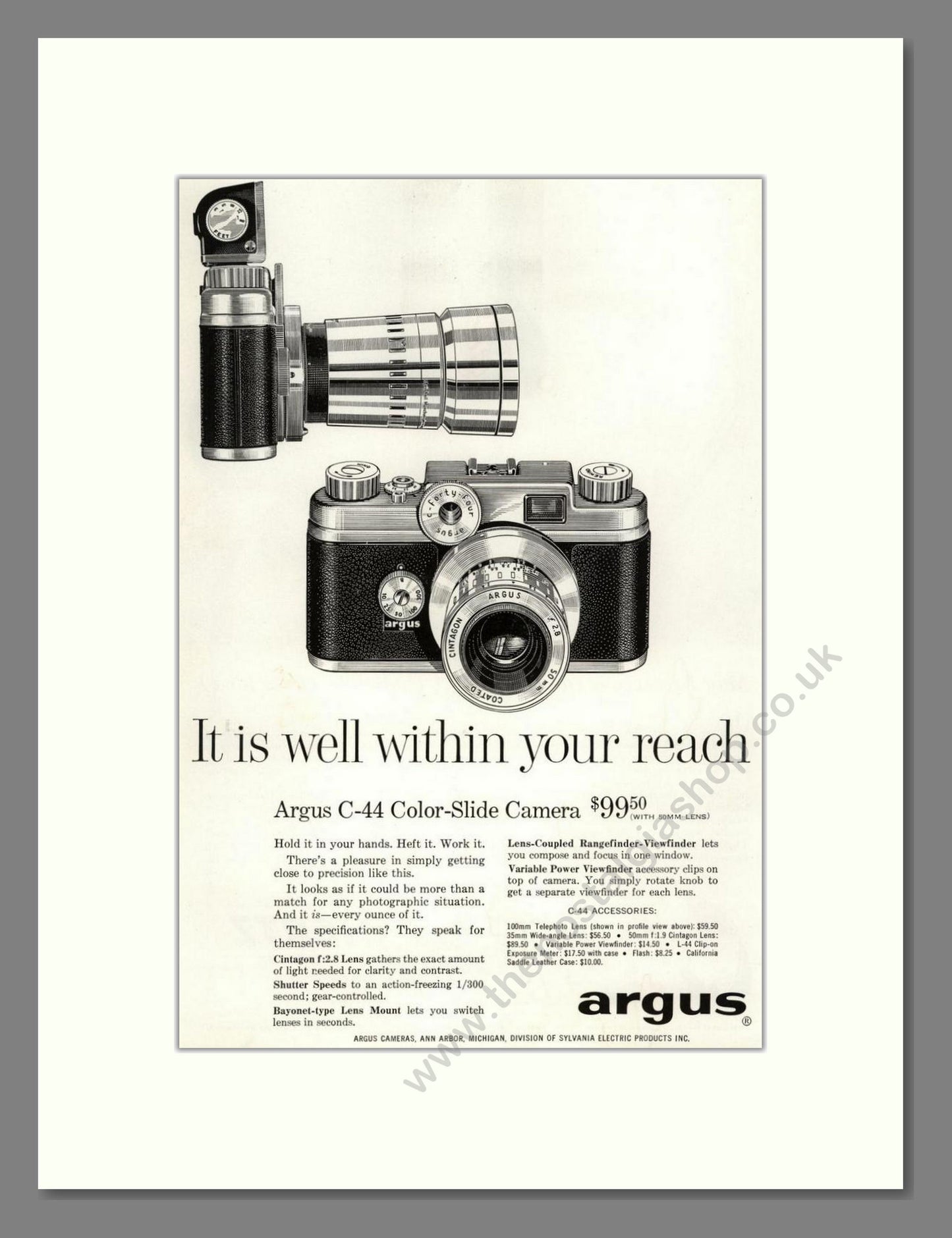 Argus - C-44 Slide Camera. Vintage Advert 1957 (ref AD68126)