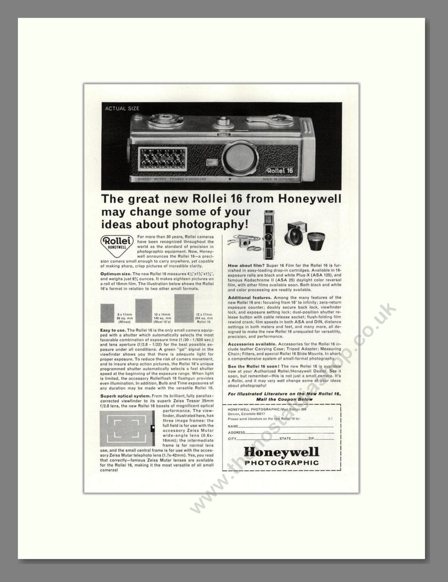 Honeywell - Rollei 16. Vintage Advert 1965 (ref AD68225)