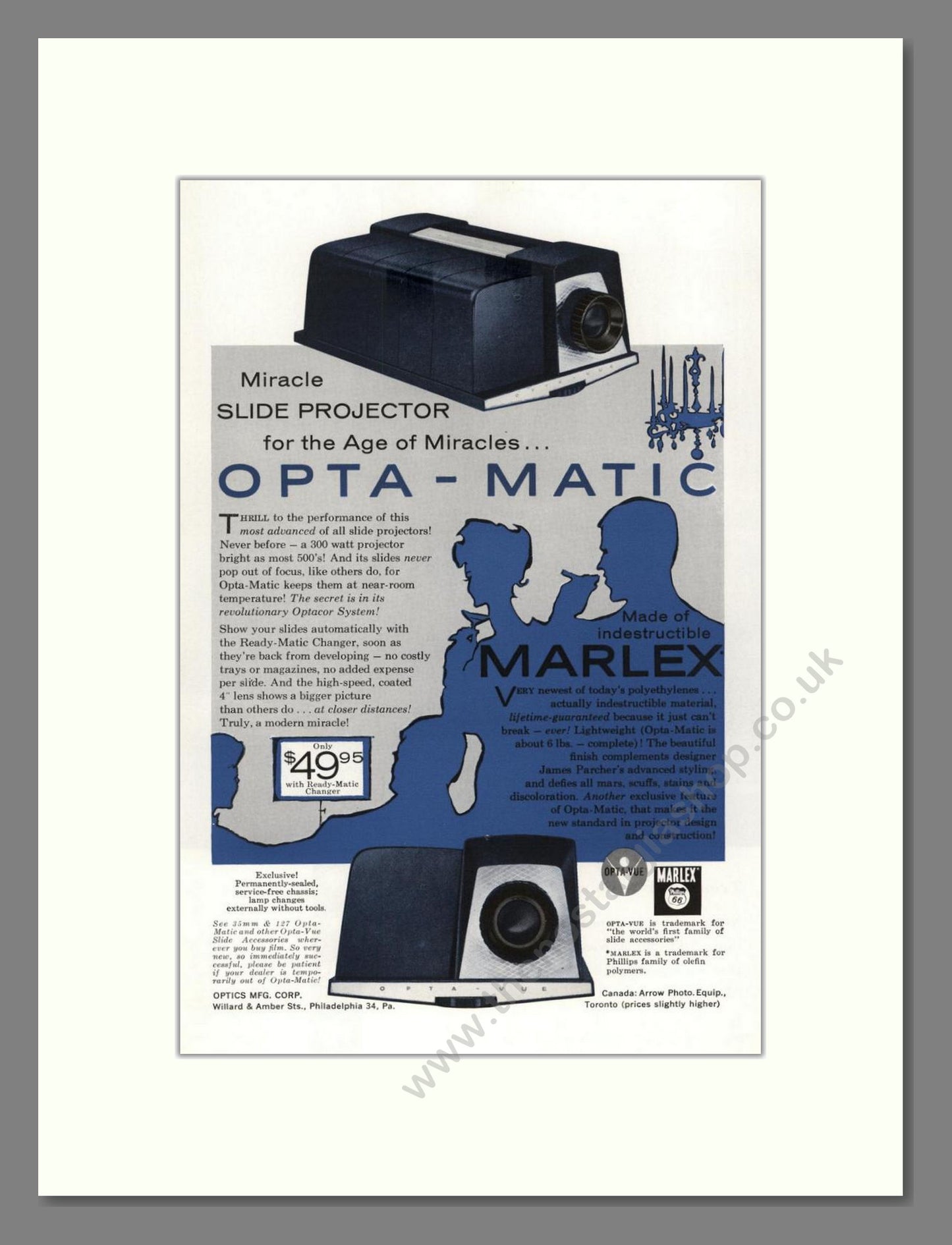 Marlex - Optamatic Projector. Vintage Advert 1958 (ref AD68239)