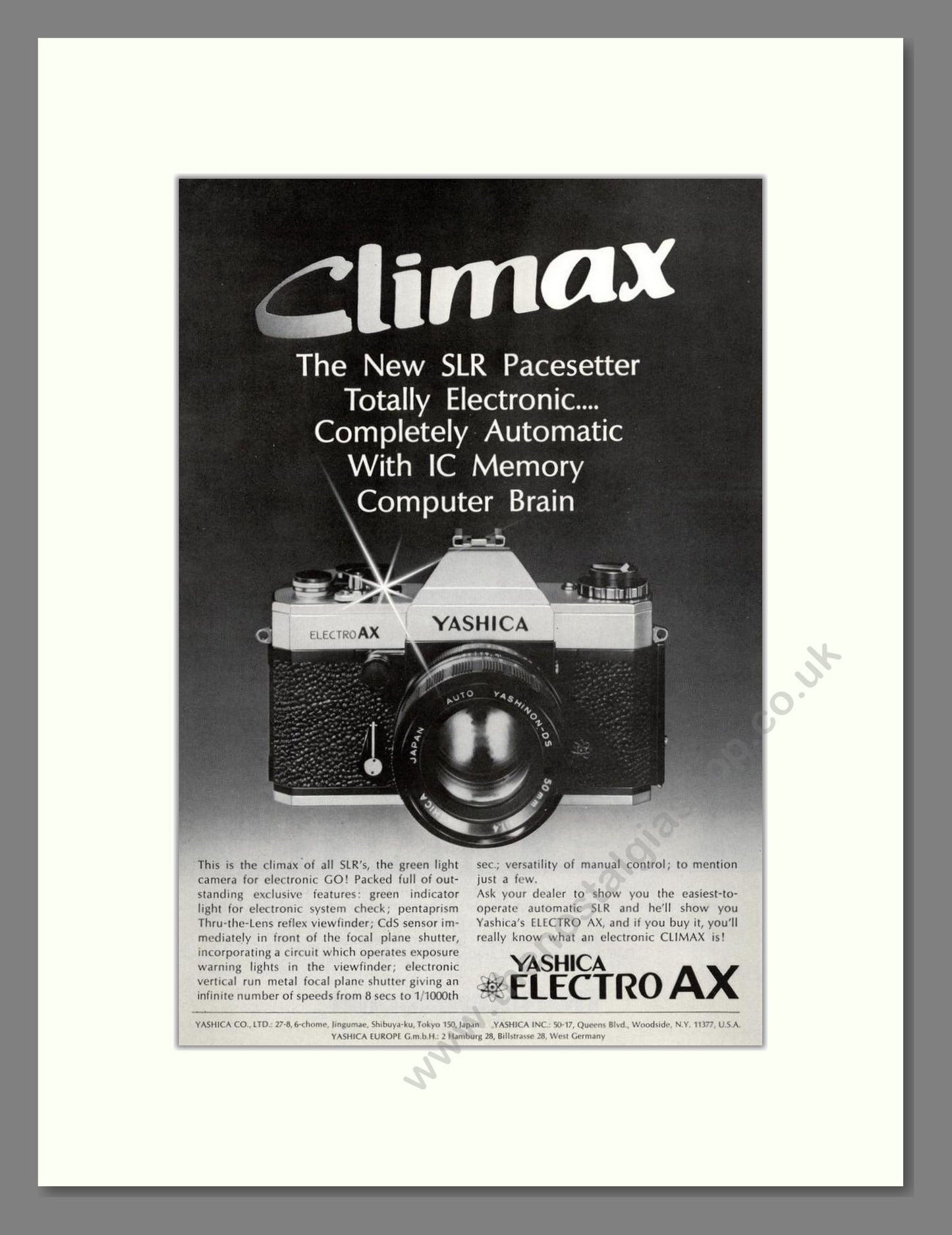 Yashica - Electro AX. Vintage Advert 1972 (ref AD68252)