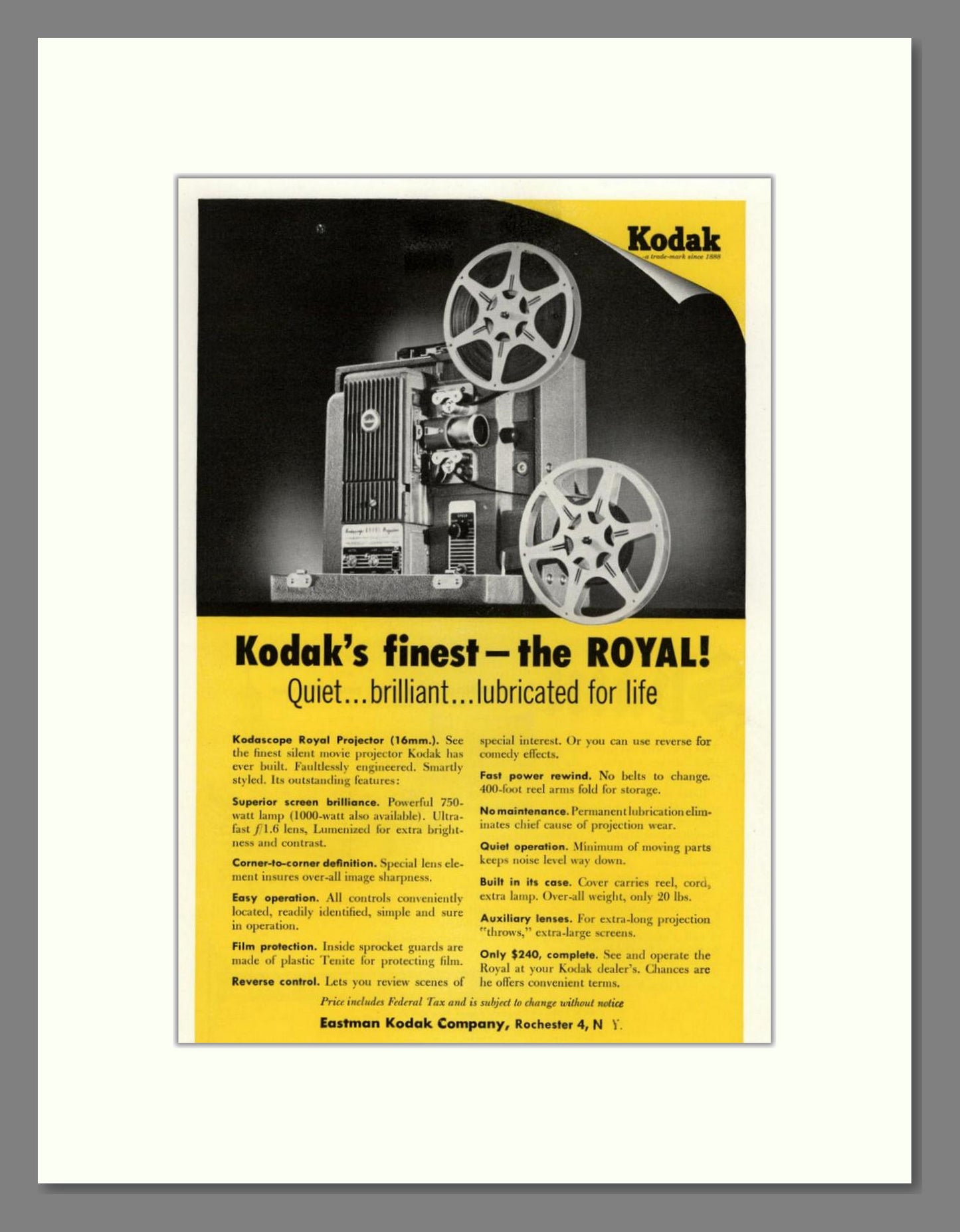 Kodak - Royal Projector. Vintage Advert 1954 (ref AD68295)