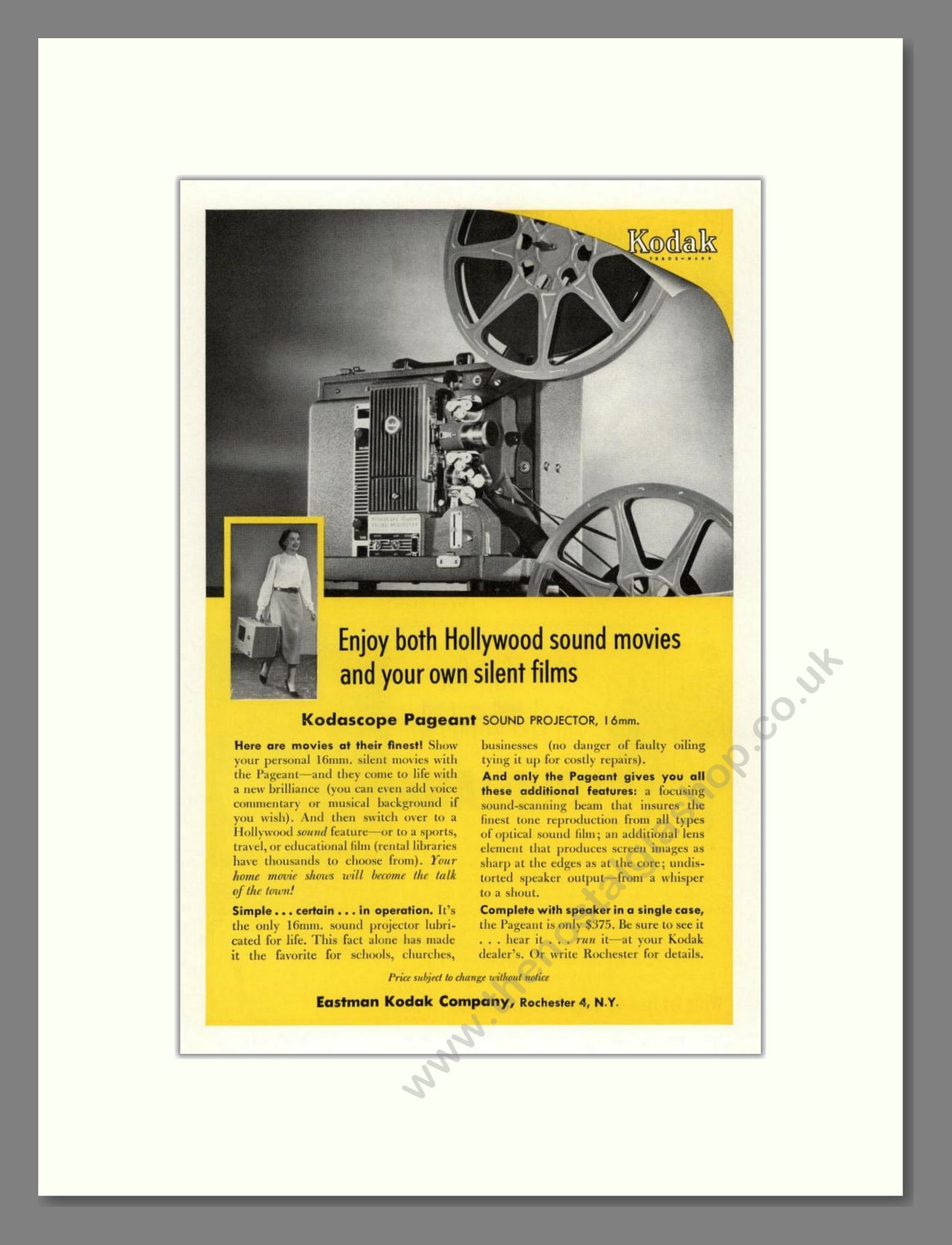 Kodak - Kodascope Pageant Projector. Vintage Advert 1954 (ref AD68296)