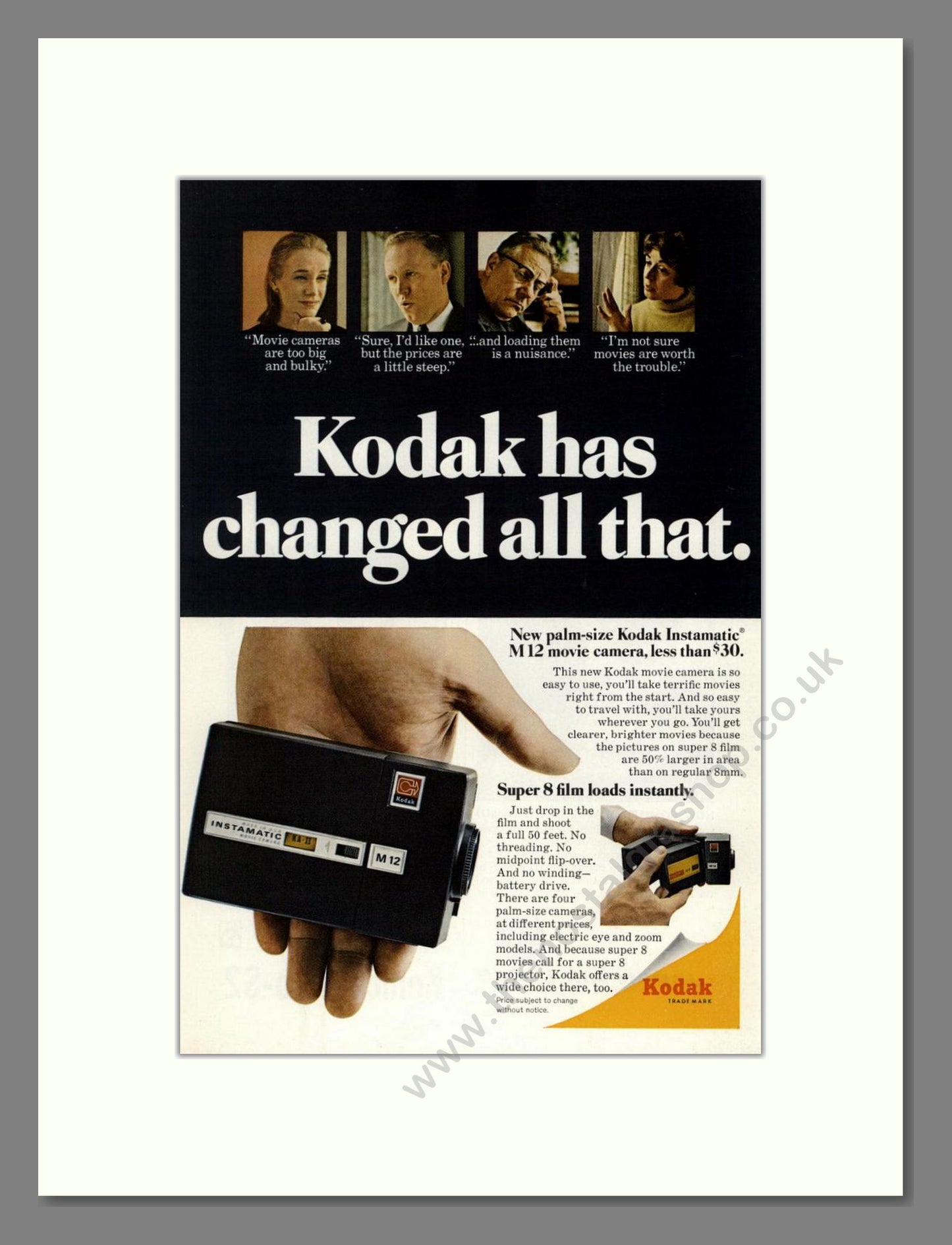 Kodak - Instamatic M12 Movie Camera. Vintage Advert 1967 (ref AD68305)