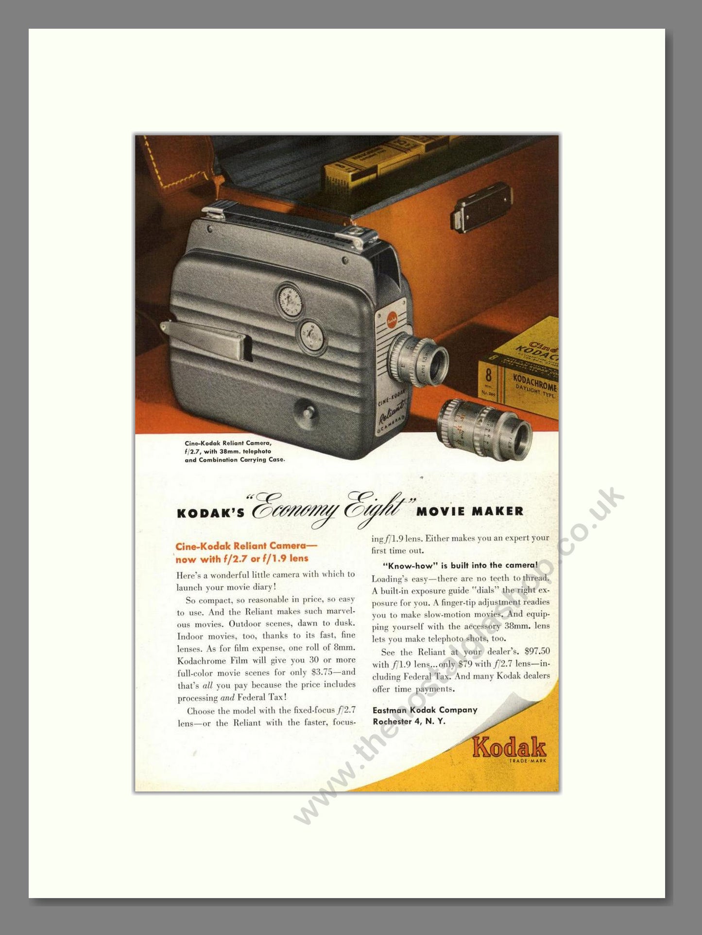 Kodak - Cine-Kodak Reliant. Vintage Advert 1950 (ref AD68353)
