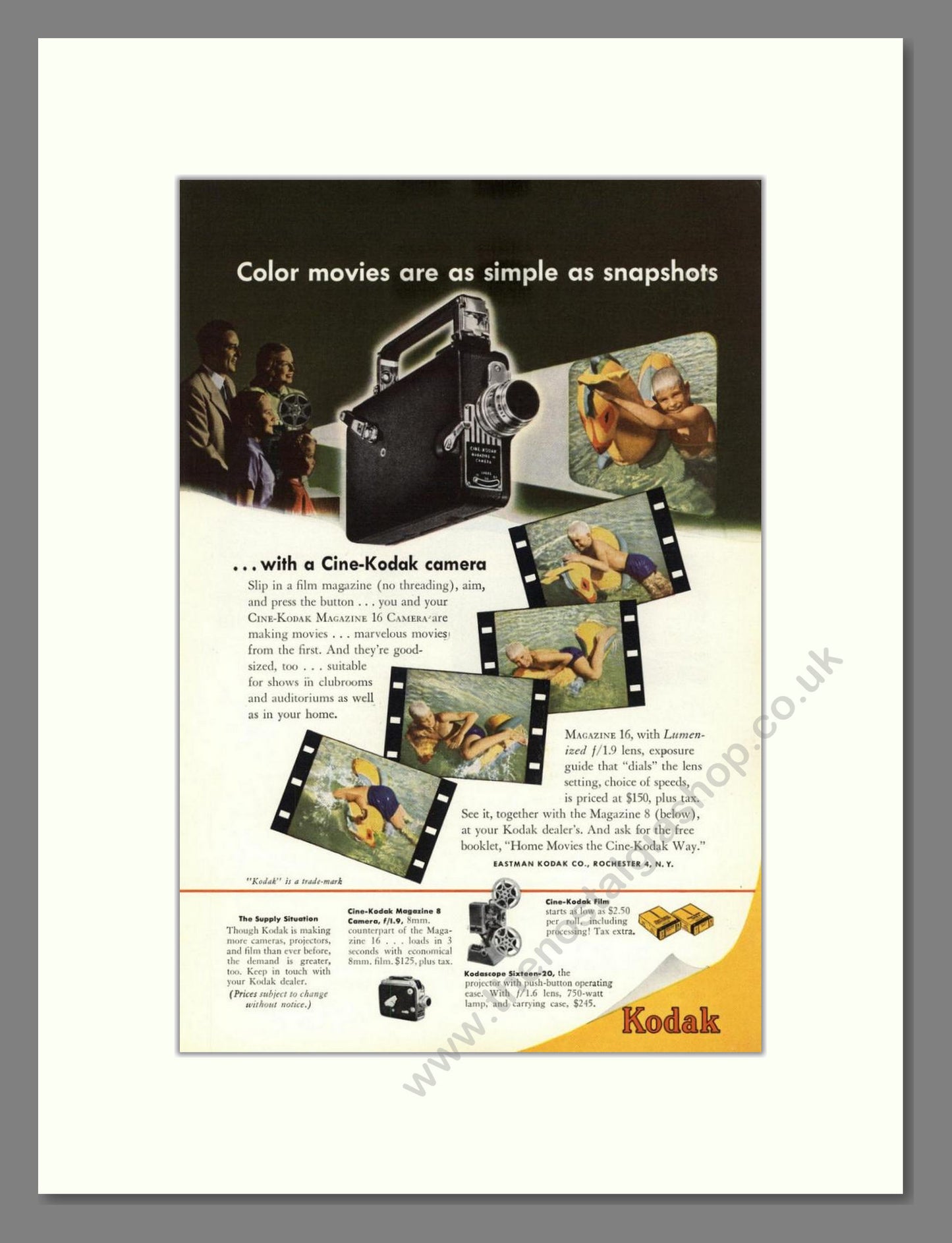 Kodak - Cine-Kodak Camera. Vintage Advert 1948 (ref AD68387)