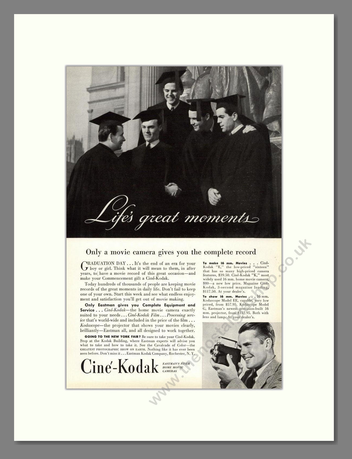 Kodak - Cine-Kodak Camera. Vintage Advert 1939 (ref AD68760)