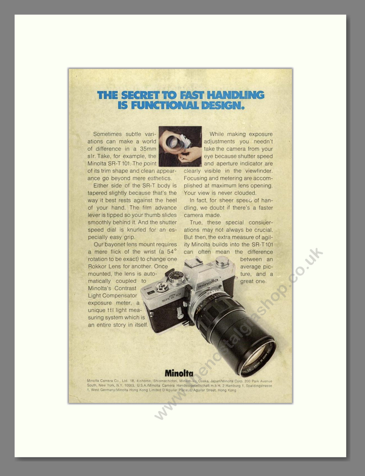Minolta - SR T101. Vintage Advert 1972 (ref AD68804)
