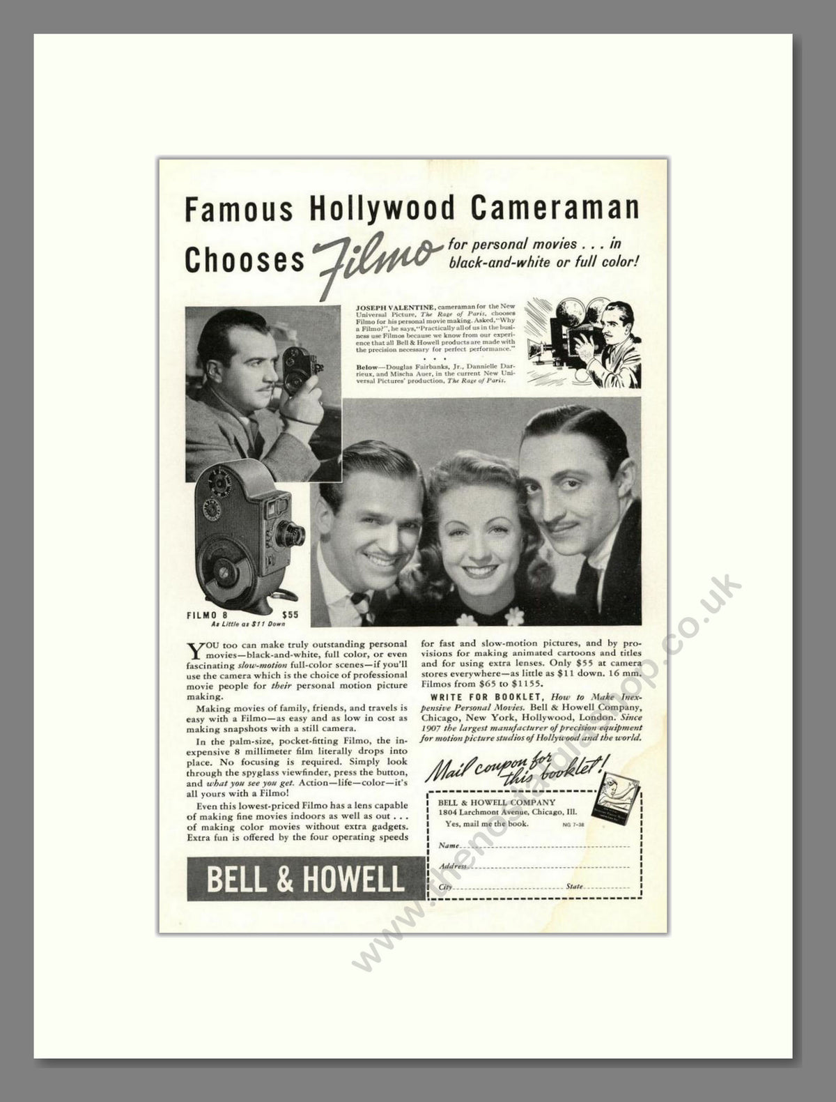 Bell & Howell - Filmo 8. Vintage Advert 1938 (ref AD68840)