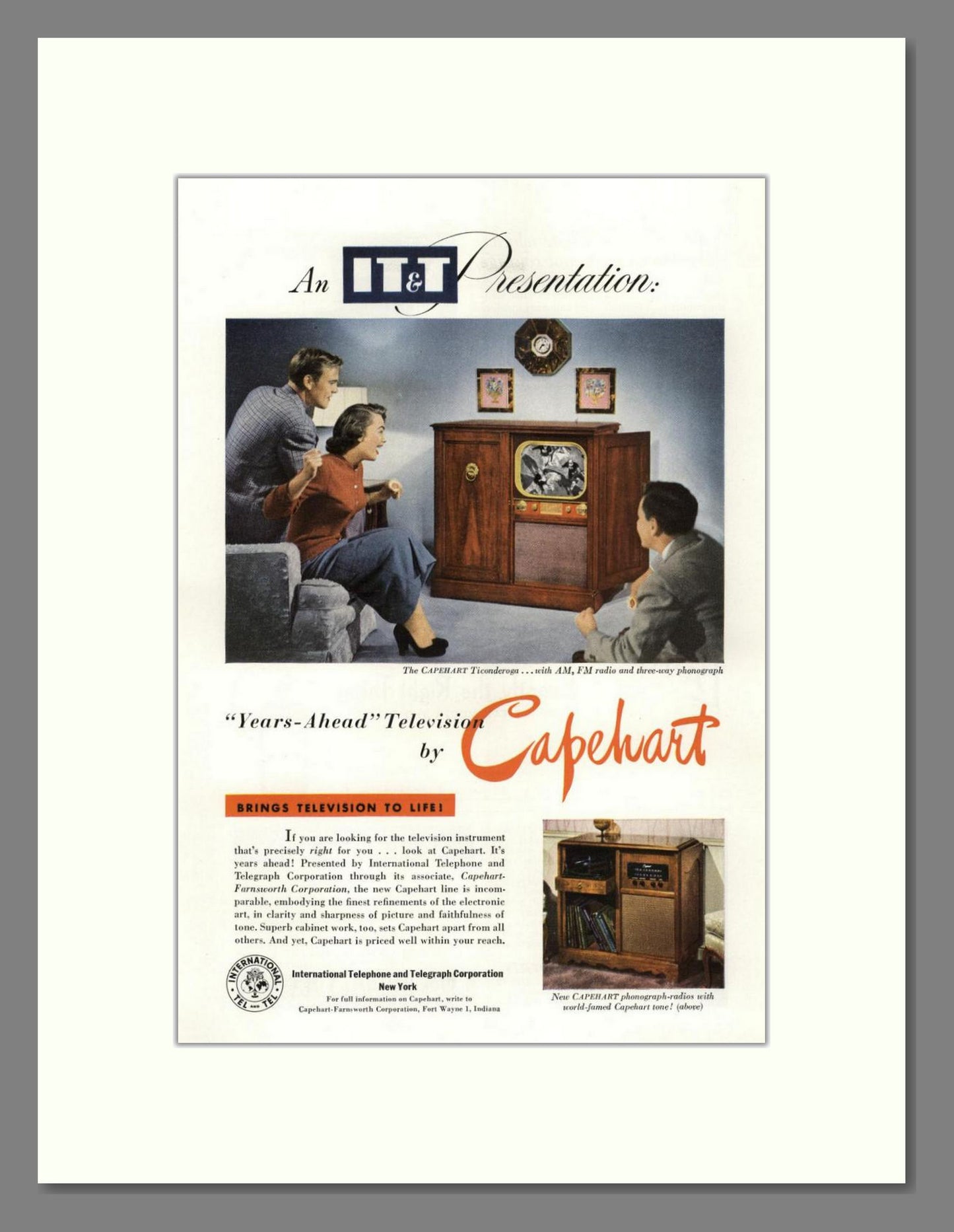 Capehart - Ticonderoga TV. Vintage Advert 1950 (ref AD68441)