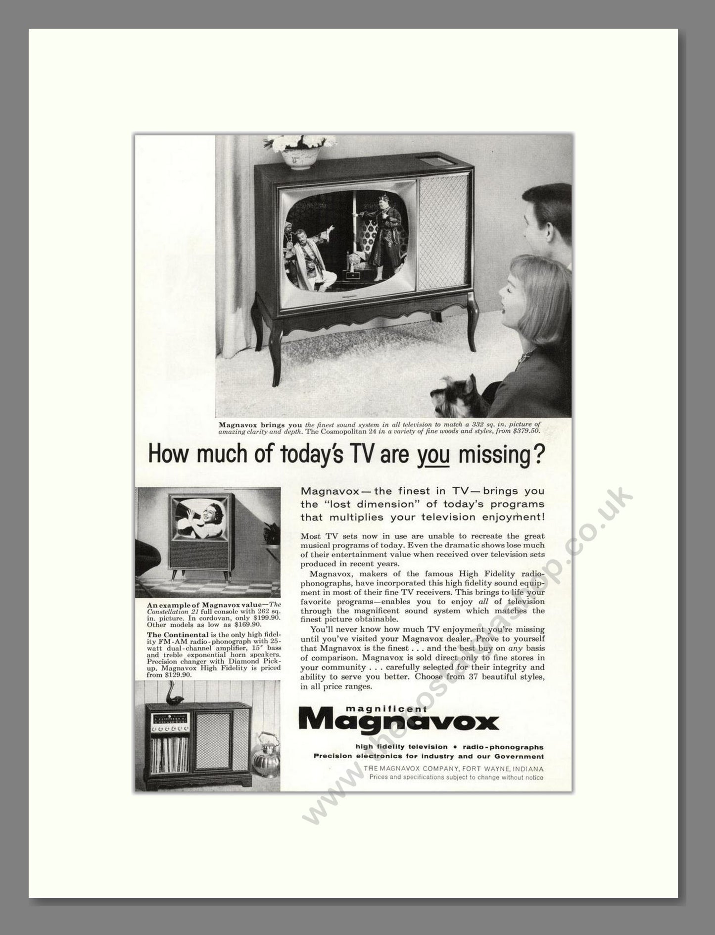 Magnavox - Cosmopolitan TV. Vintage Advert 1958 (ref AD68453)