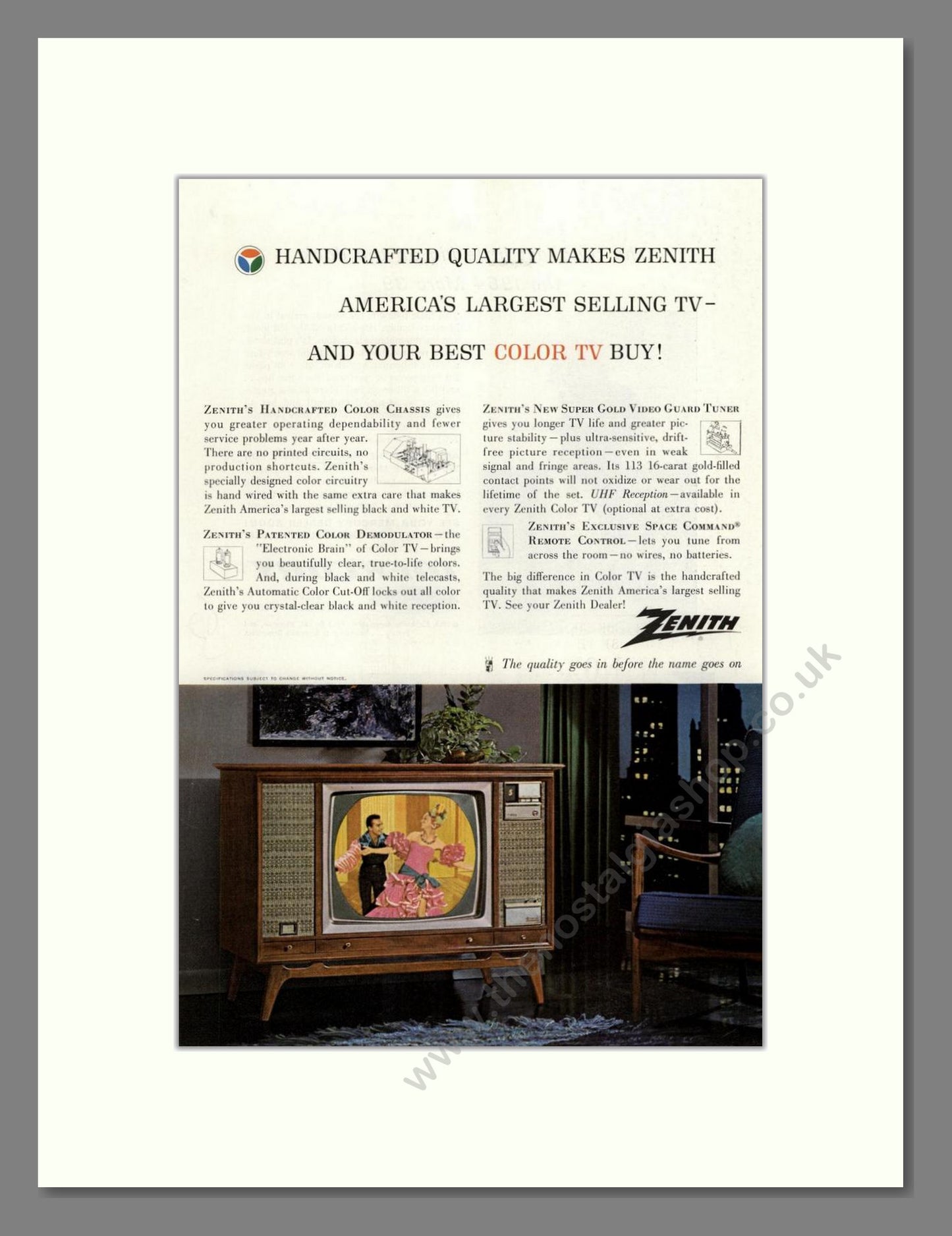 Zenith - Handcrafted TV. Vintage Advert 1963 (ref AD68473)
