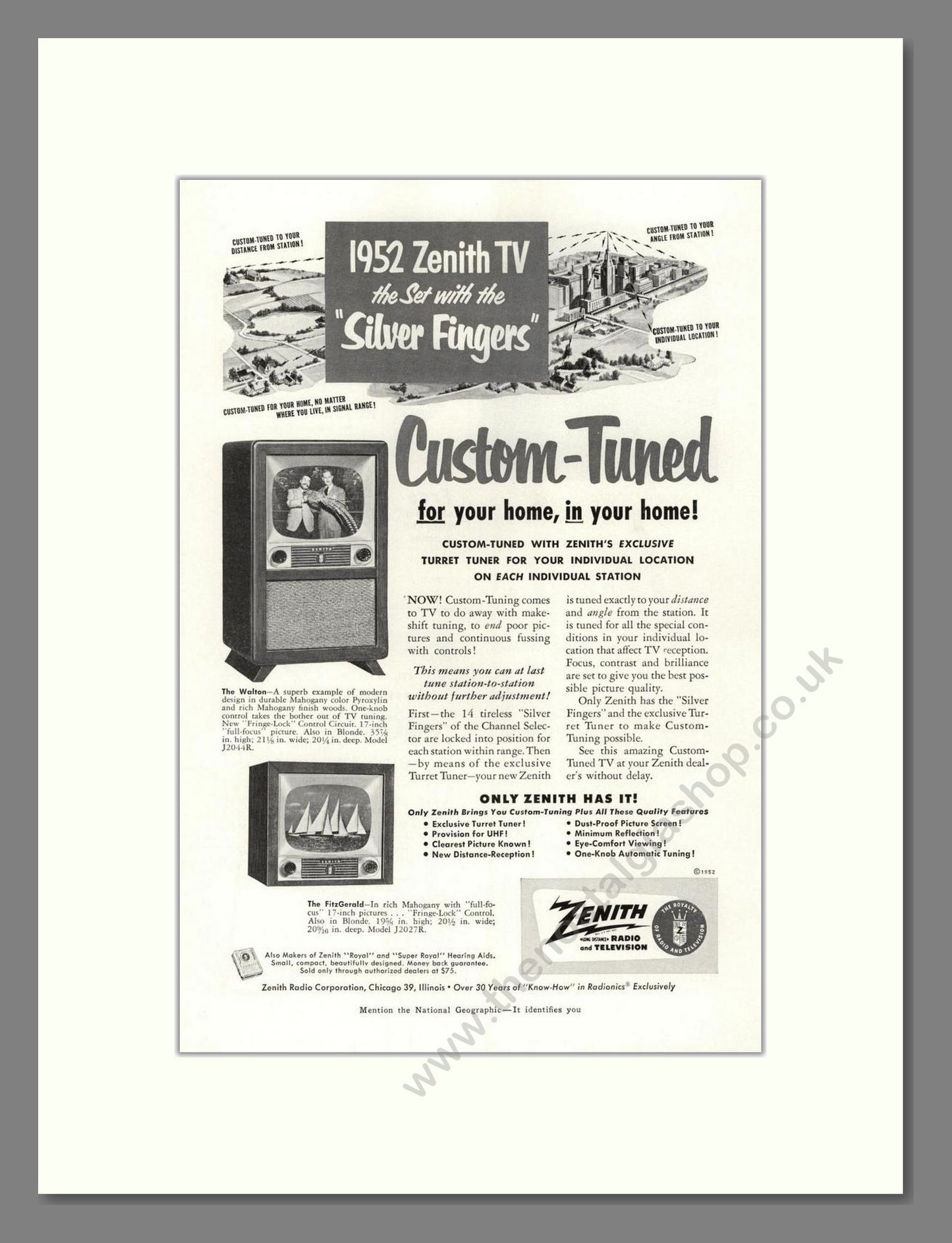 Zenith - Walton / Fitzgerald TV. Vintage Advert 1952 (ref AD68485)