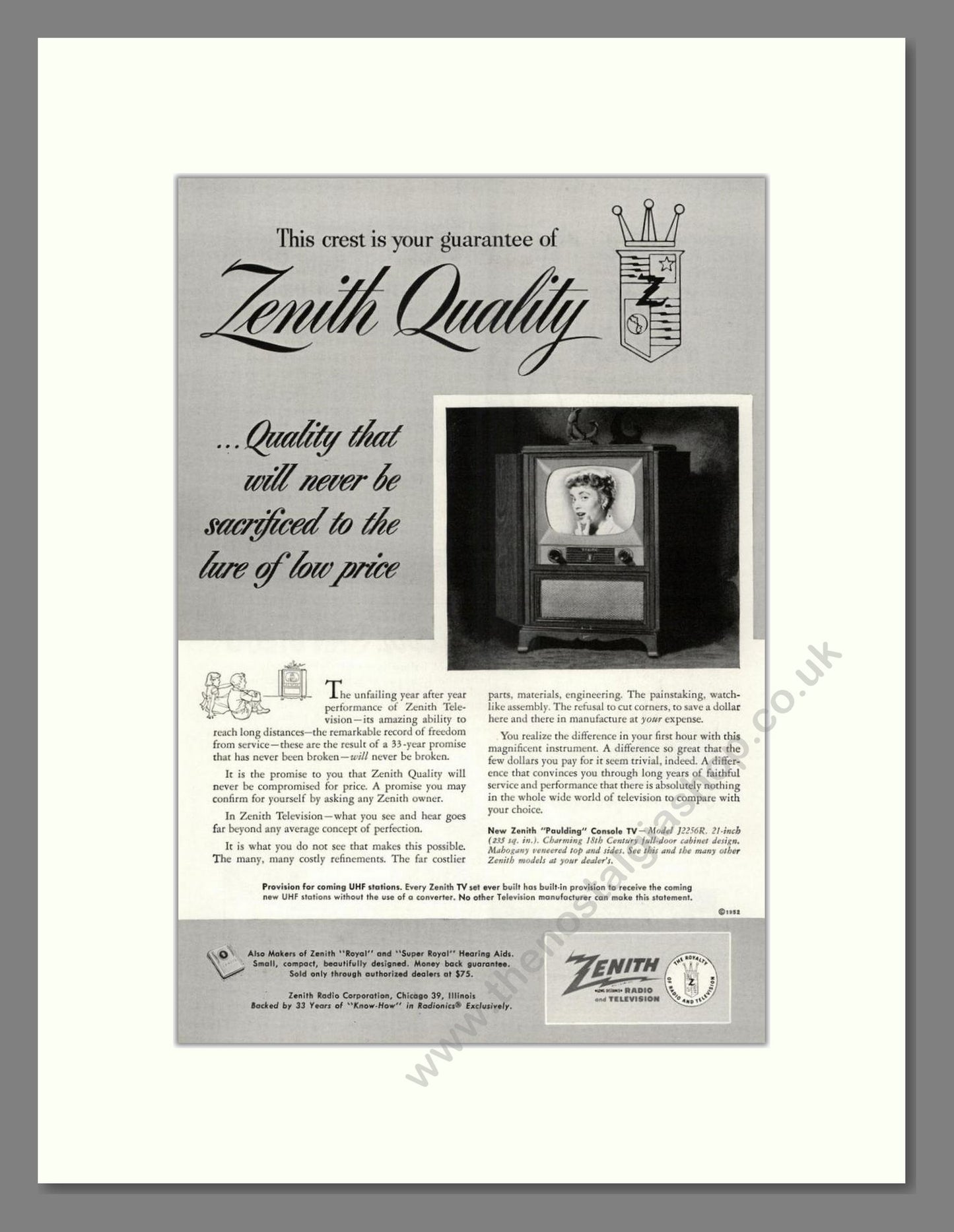 Zenith - Paulding TV. Vintage Advert 1952 (ref AD68489)