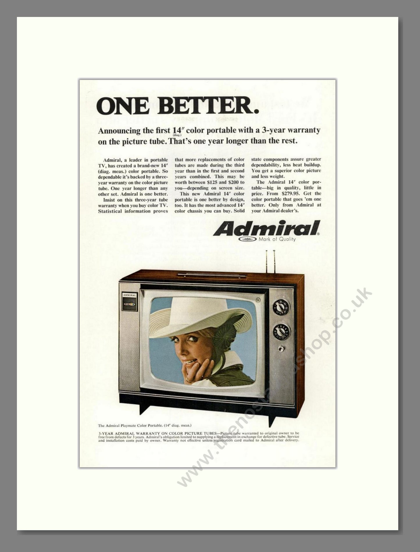 Admiral - Playmate TV. Vintage Advert 1969 (ref AD68493)