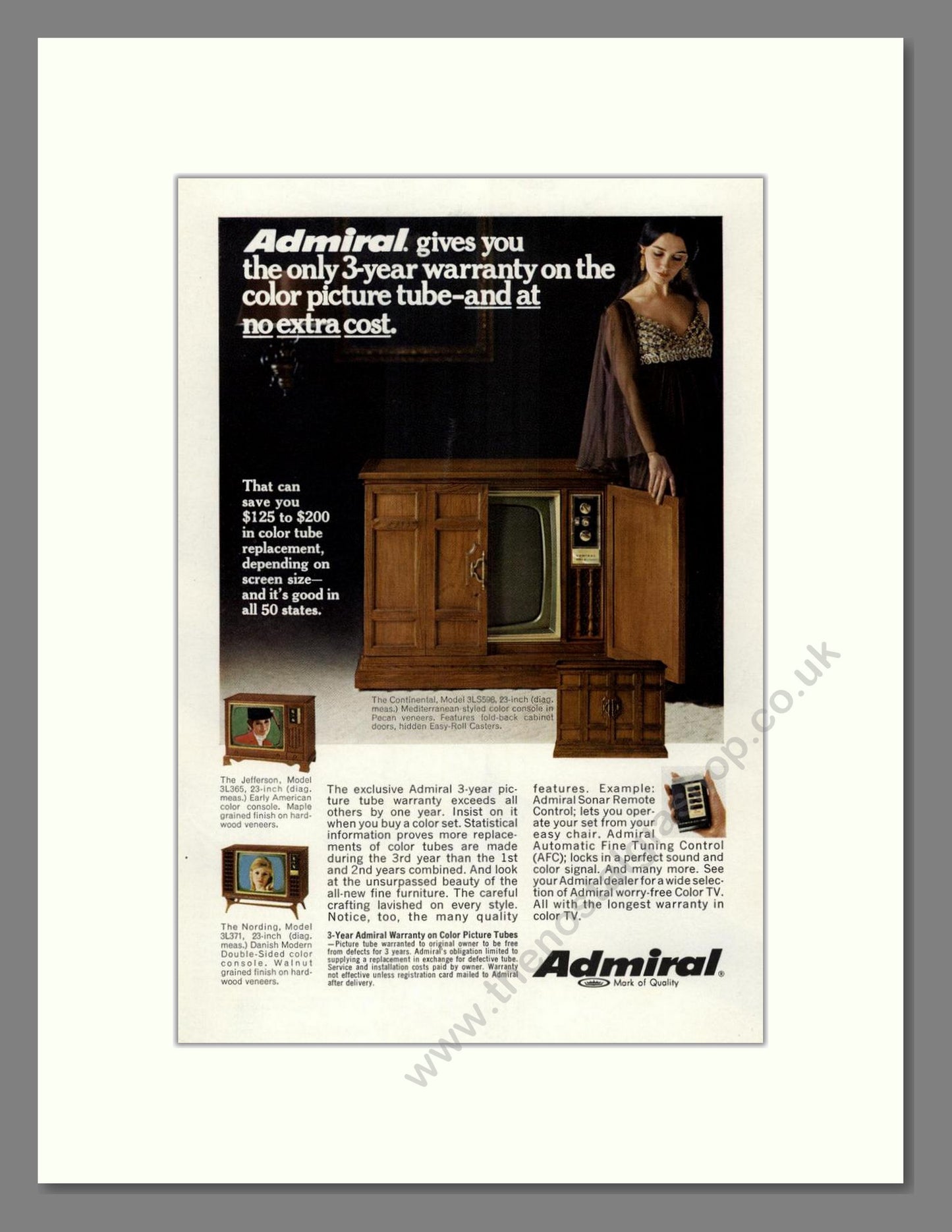 Admiral - Continental / Nording / Jefferson TVs. Vintage Advert 1968 (ref AD68494)