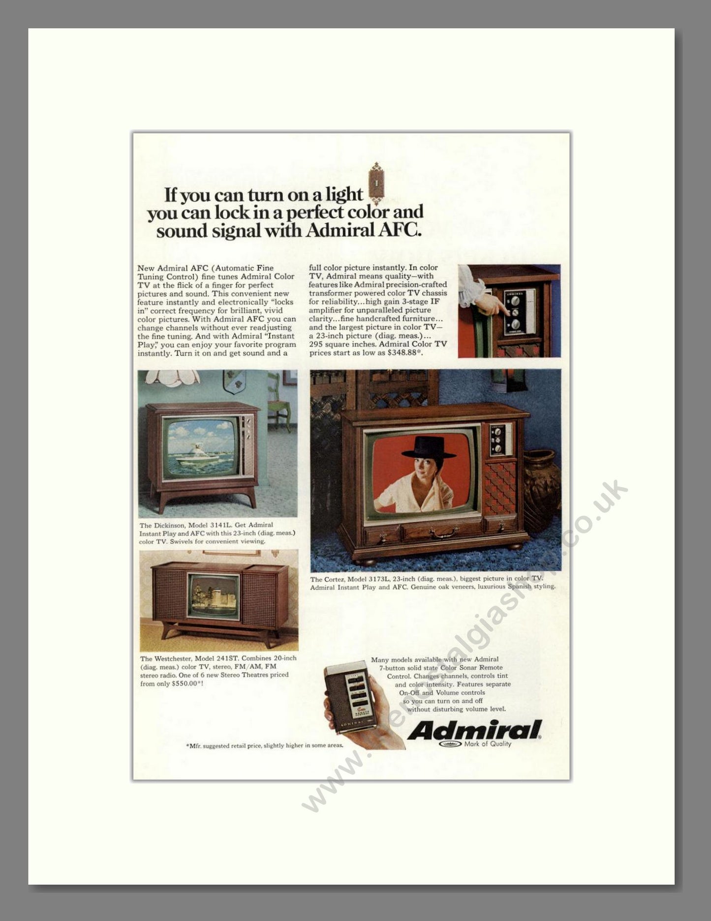 Admiral - AFC TVs. Vintage Advert 1977 (ref AD68495)