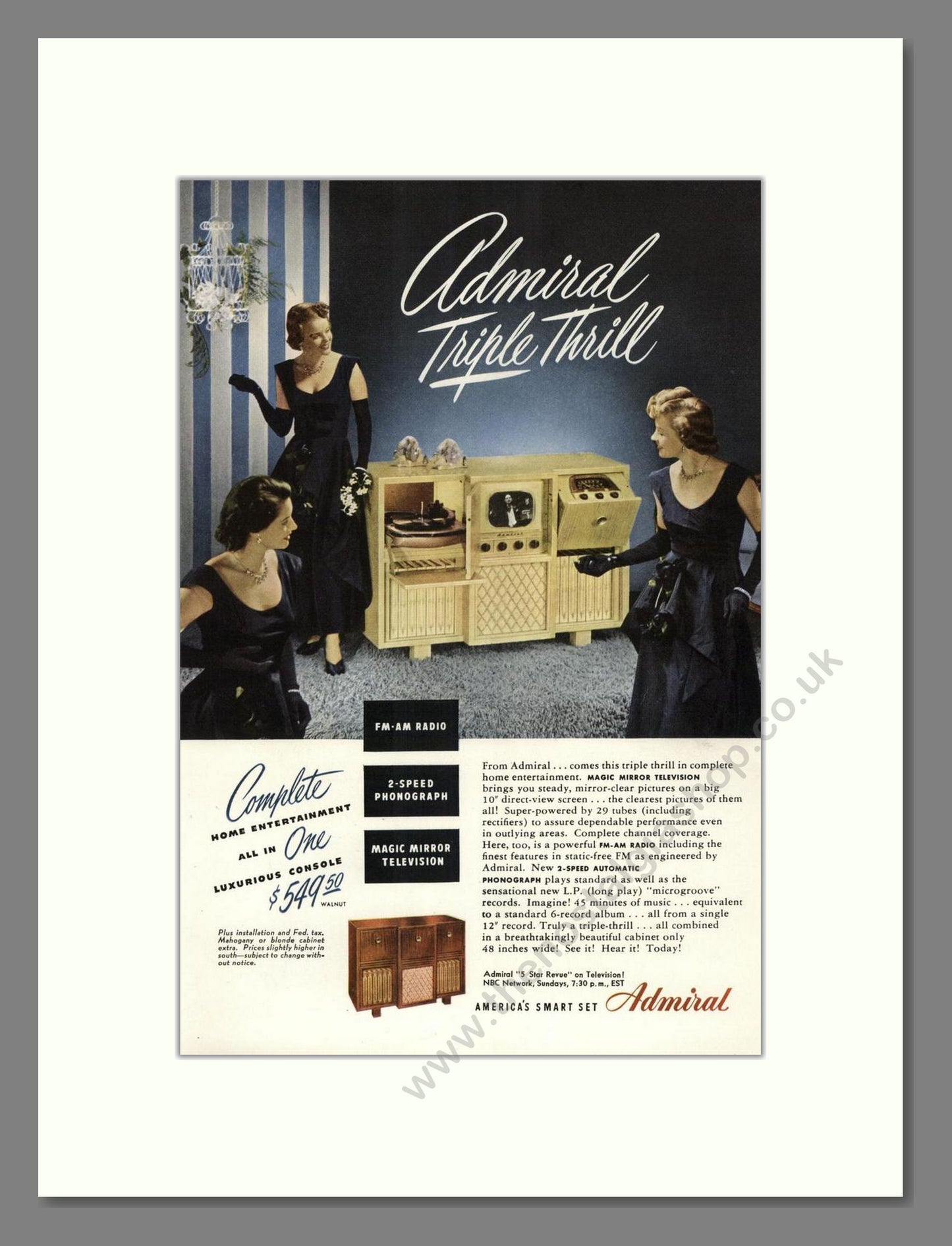 Admiral - 10 Inch TV With Phonograph. Vintage Advert 1948 (ref AD68496)