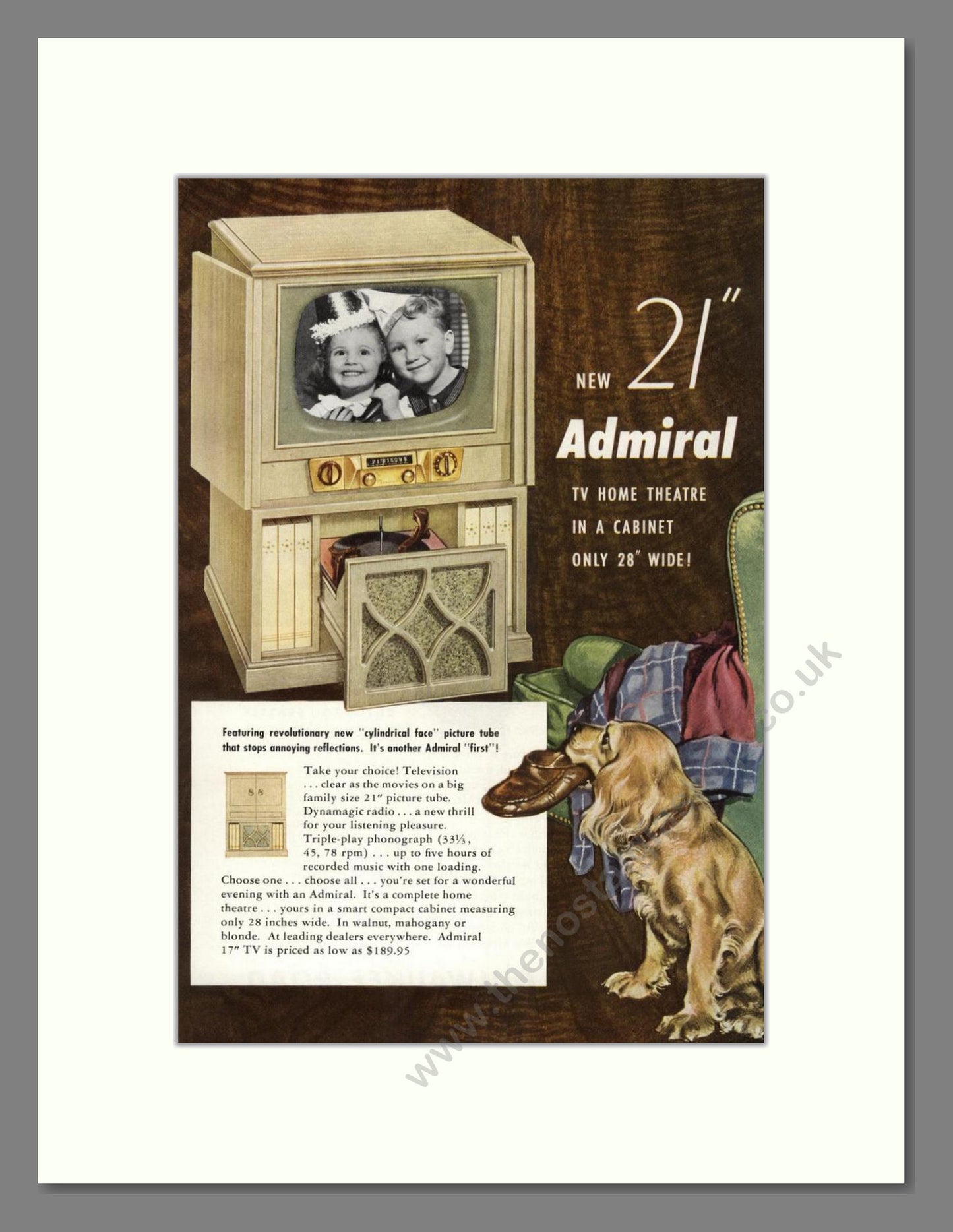 Admiral - 21 Inch TV With Phonograph. Vintage Advert 1952 (ref AD68499)