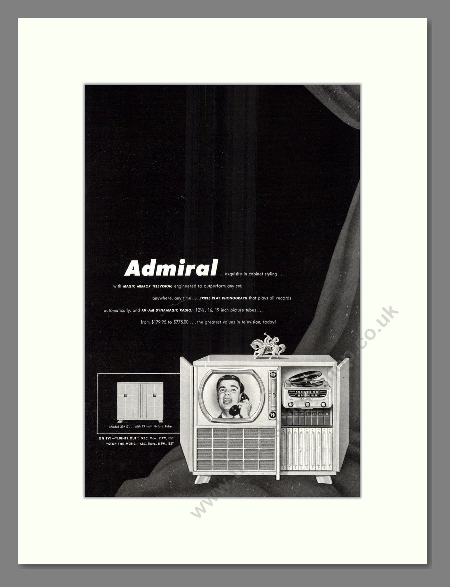 Admiral - 19 Inch TV With Phonograph. Vintage Advert 1950 (ref AD68502)