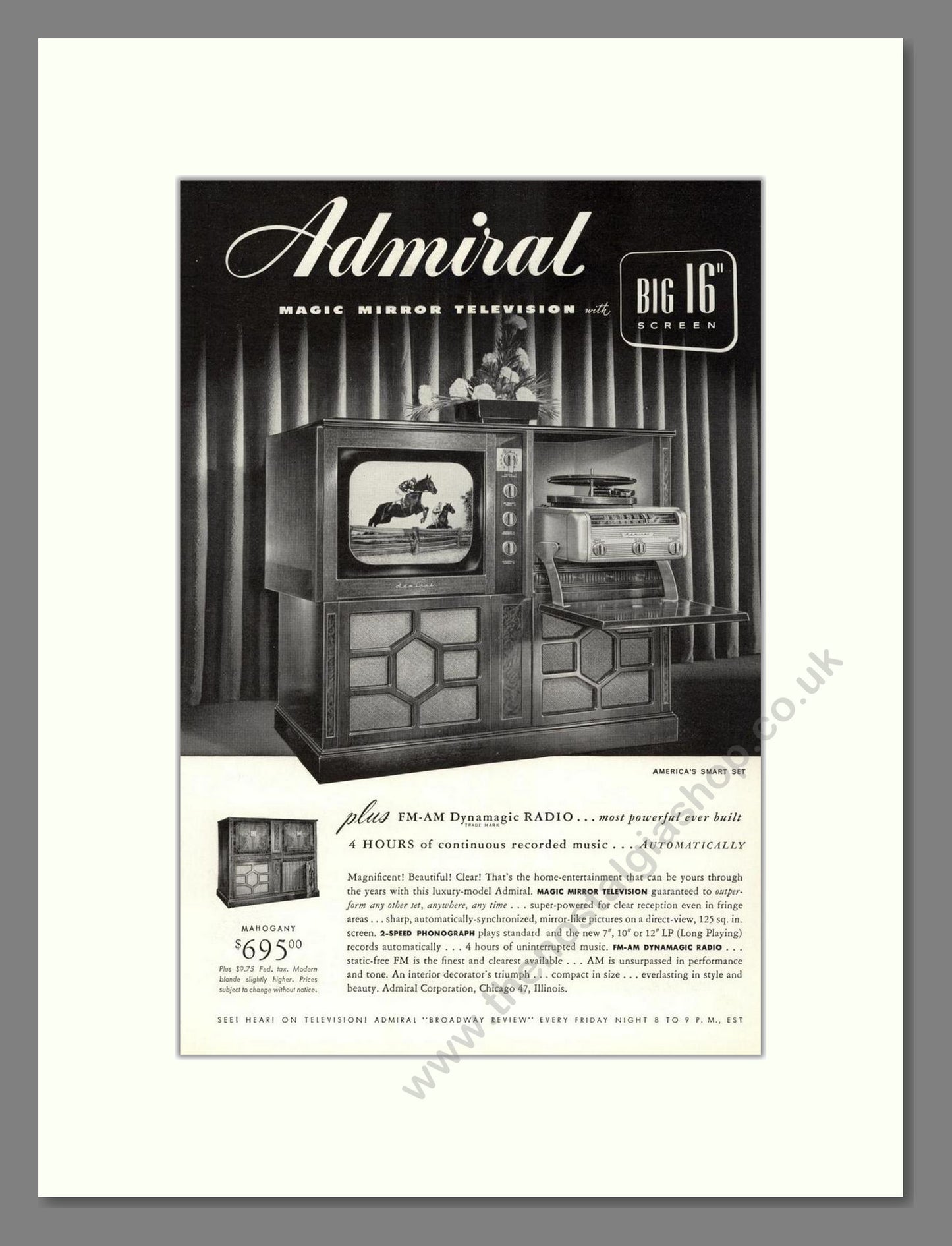 Admiral - Magic Mirror TV. Vintage Advert 1949 (ref AD68505)