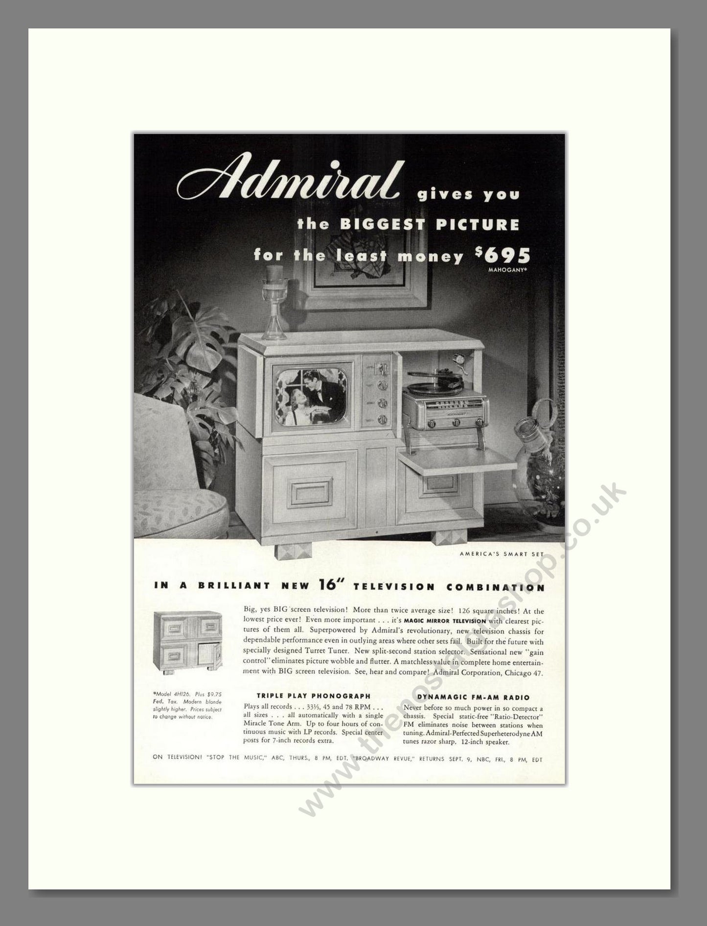 Admiral - Magic Mirror TV. Vintage Advert 1949 (ref AD68506)