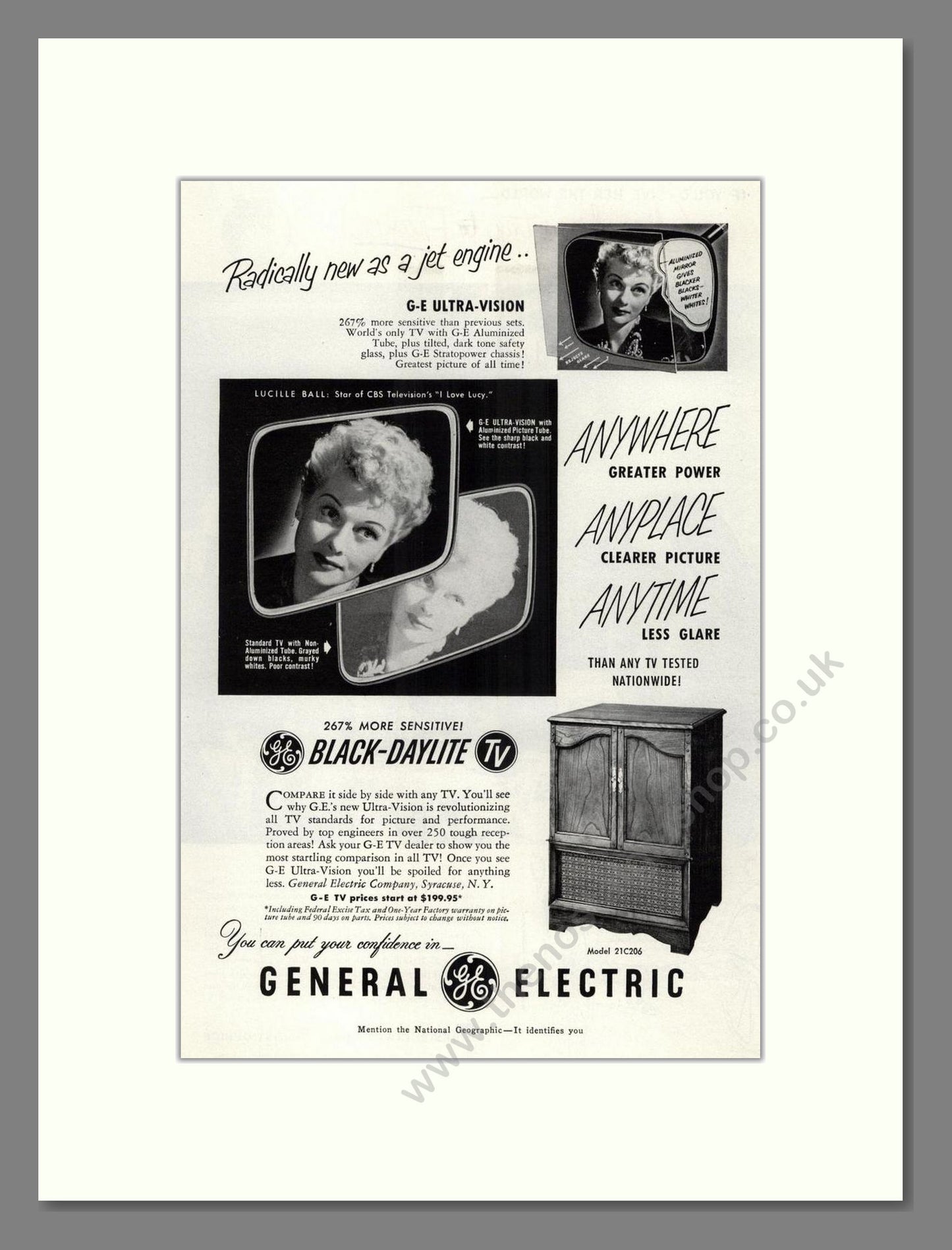 General Electric - Black Daylite. Vintage Advert 1952 (ref AD68524)