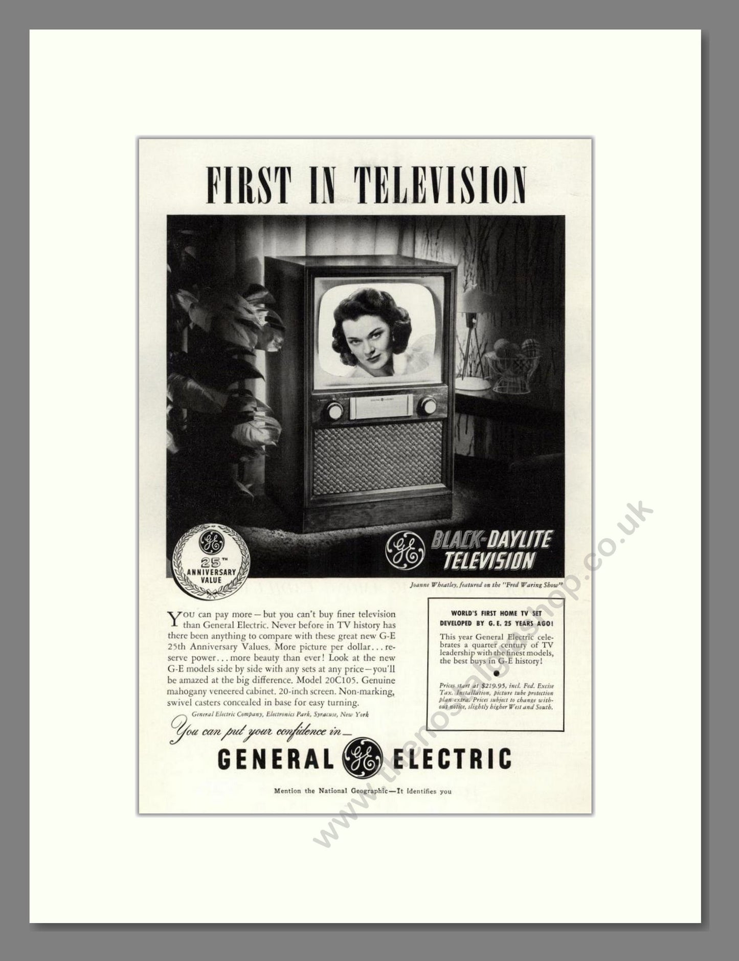 General Electric - Black Daylite. Vintage Advert 1952 (ref AD68529)