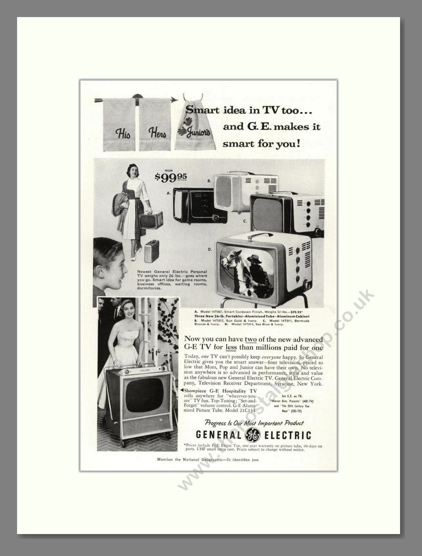 General Electric - Portable TVs. Vintage Advert 1956 (ref AD68533)
