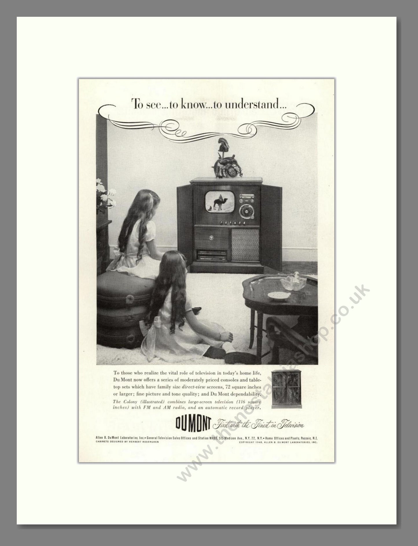 Dumont - Colony TV. Vintage Advert 1949 (ref AD68563)