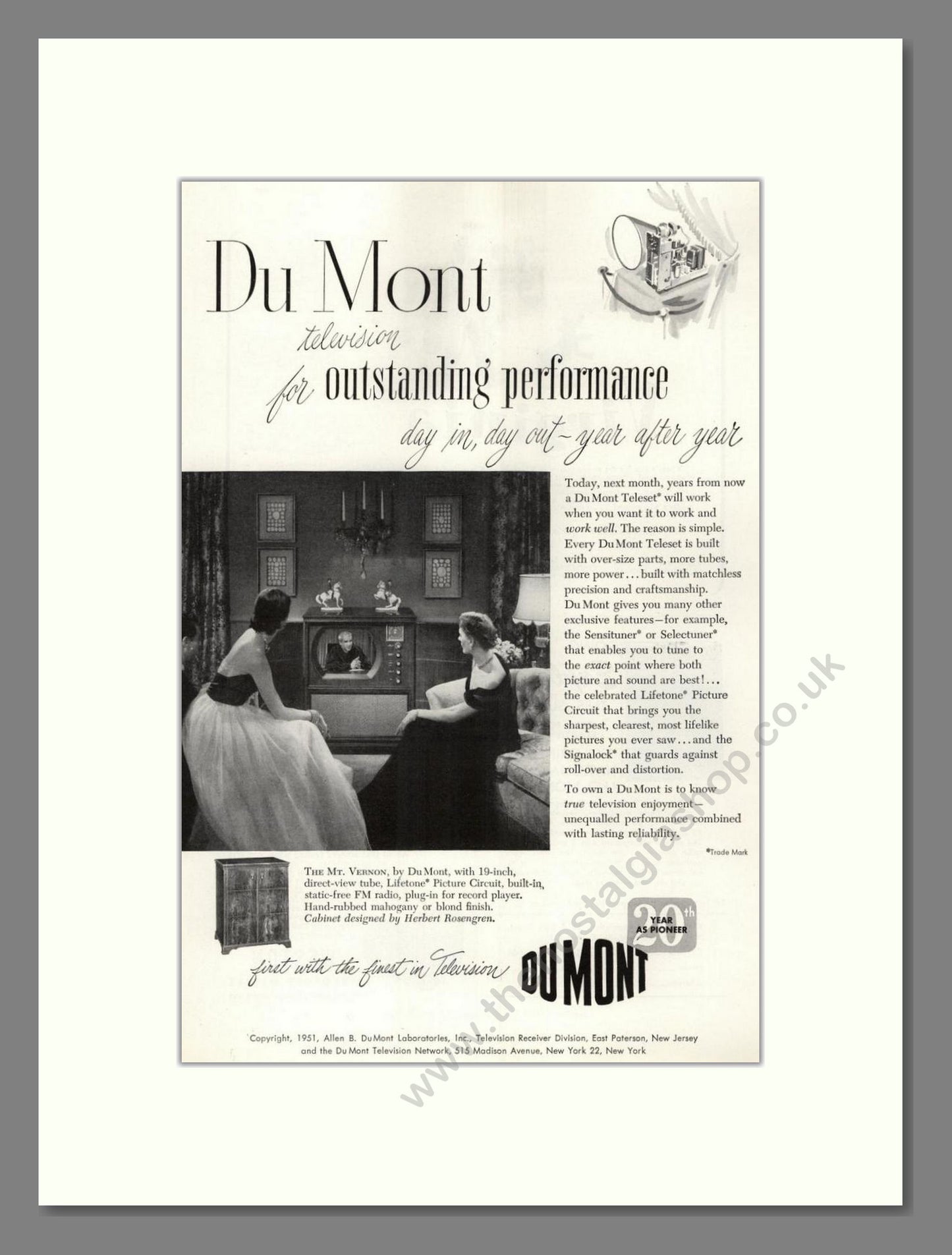 Dumont - Mt Vernon TV. Vintage Advert 1951 (ref AD68565)